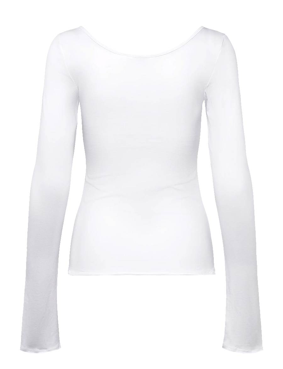 Monki - Long-Sleeved Slim Fit Scoop Neck Top - langærmede toppe - white light - 1