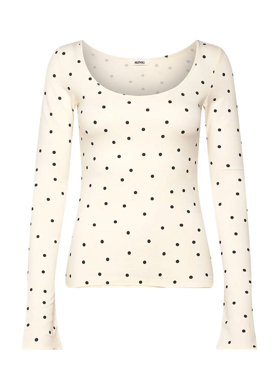 Monki - Long-Sleeved Slim Fit Scoop Neck Top - long-sleeved tops - yellow dusty light - 0