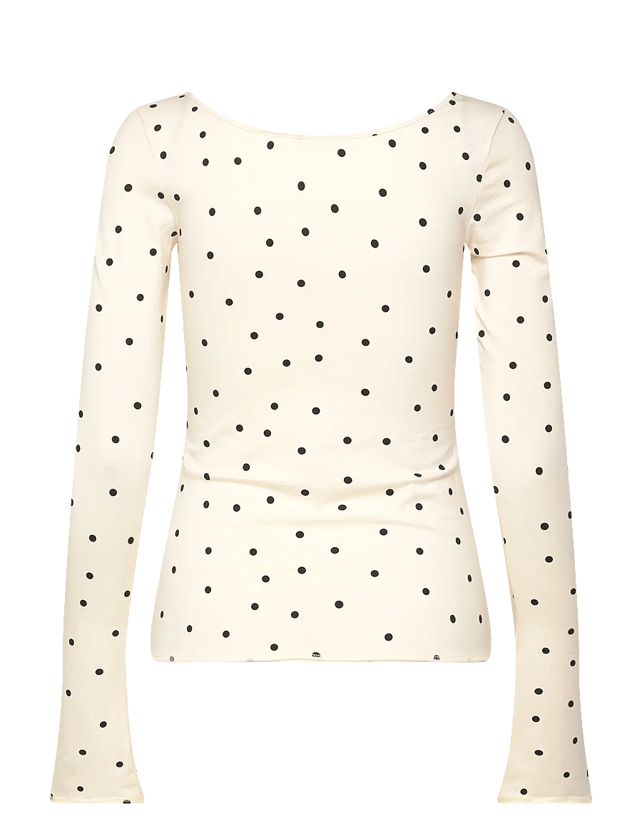 Monki - Long-Sleeved Slim Fit Scoop Neck Top - long-sleeved tops - yellow dusty light - 1