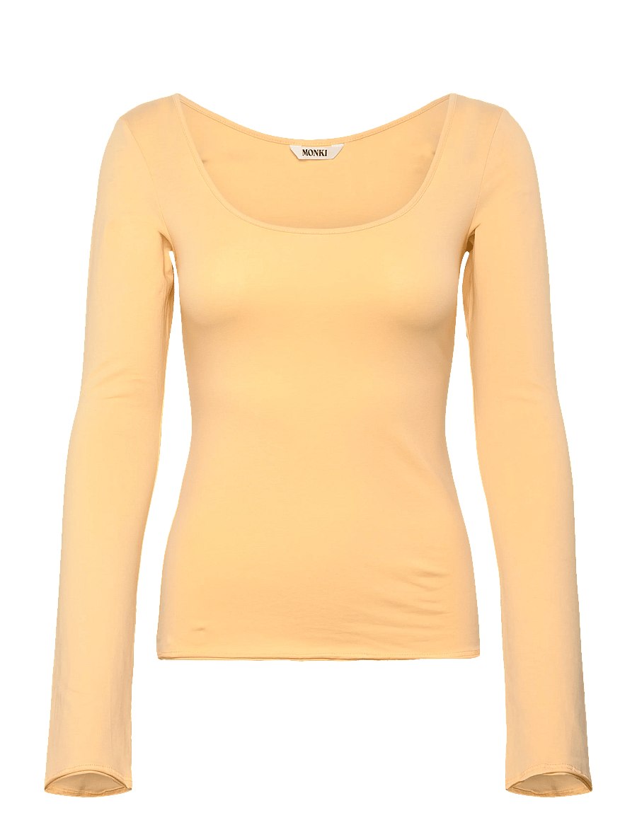 Monki - Long-Sleeved Slim Fit Scoop Neck Top - langärmlige tops - yellow light - 0