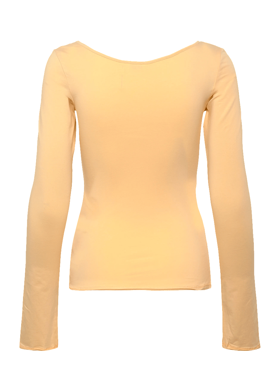 Monki - Long-Sleeved Slim Fit Scoop Neck Top - langärmlige tops - yellow light - 1