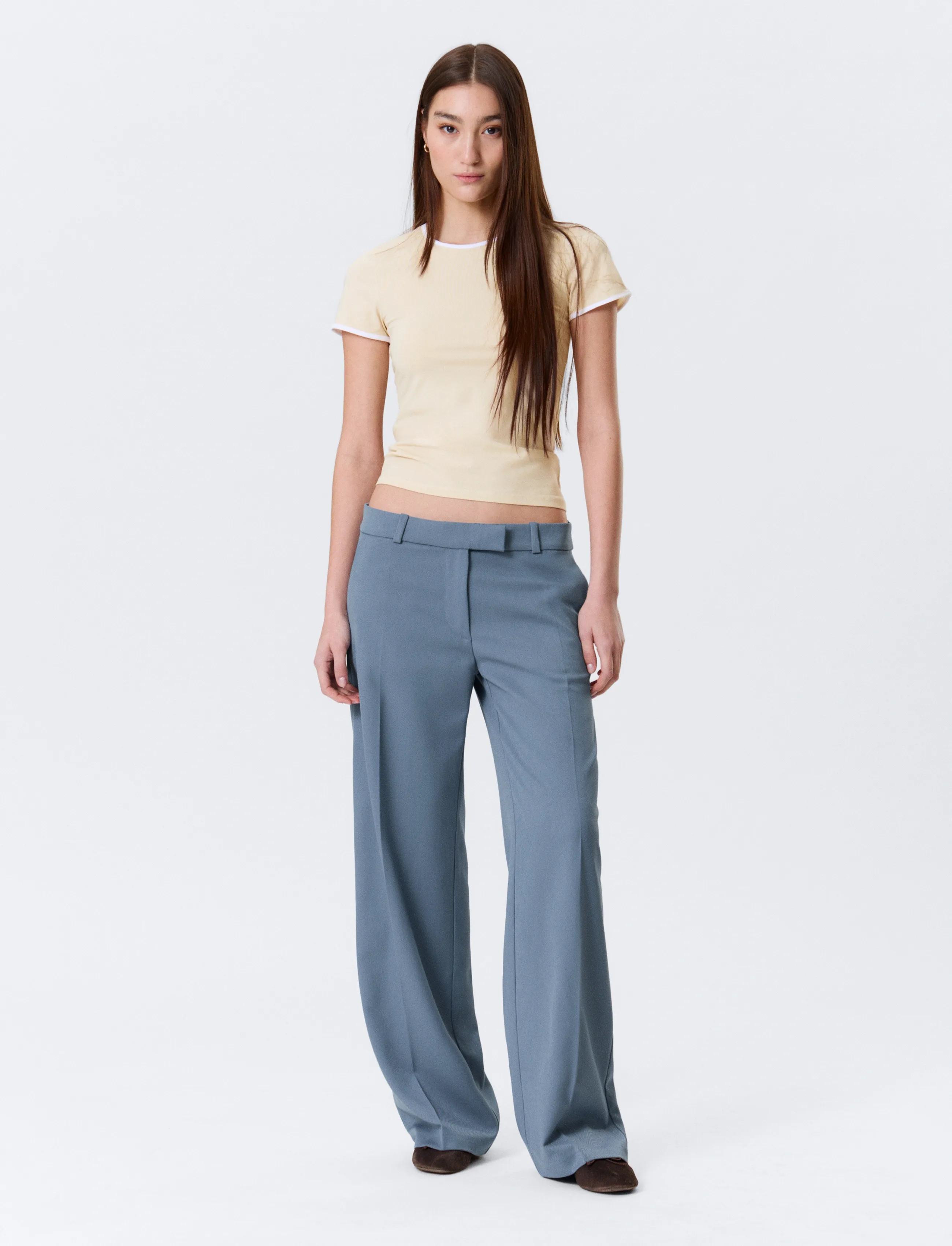 Monki Low Rise Twill Suiting Trousers - Vêtements - BLUE MEDIUM DUSTY / blue