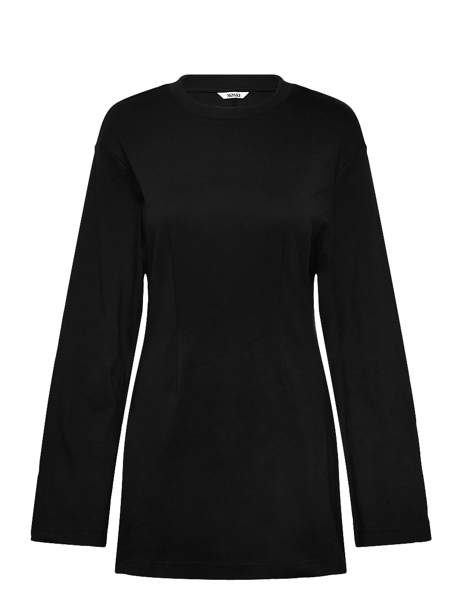 Monki - Long-Sleeved Cotton Mini Dress - t-shirt-kleider - black dark - 0