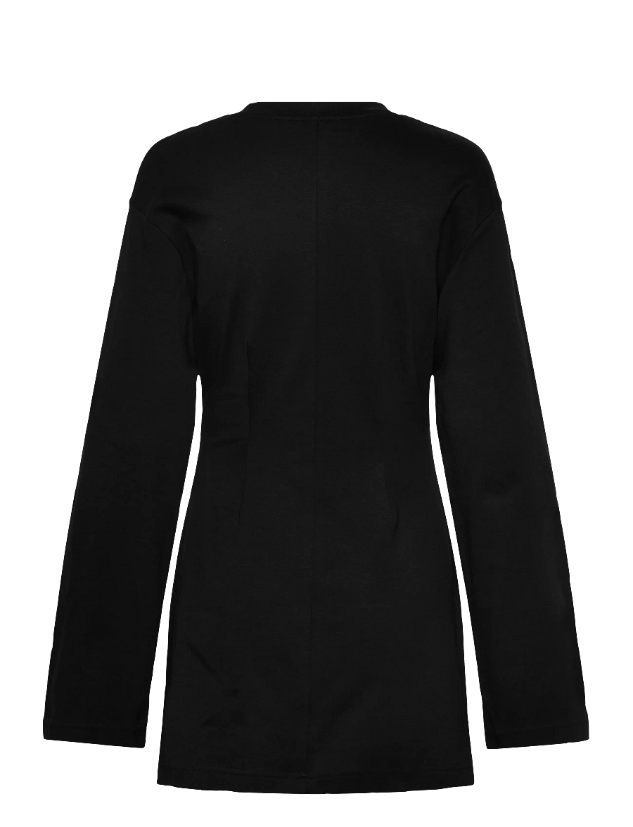 Monki - Long-Sleeved Cotton Mini Dress - t-shirt-kleider - black dark - 1