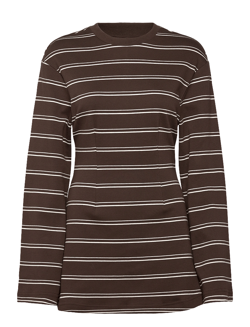 Monki - Long-Sleeved Cotton Mini Dress - t-shirt dresses - brown dark - 0