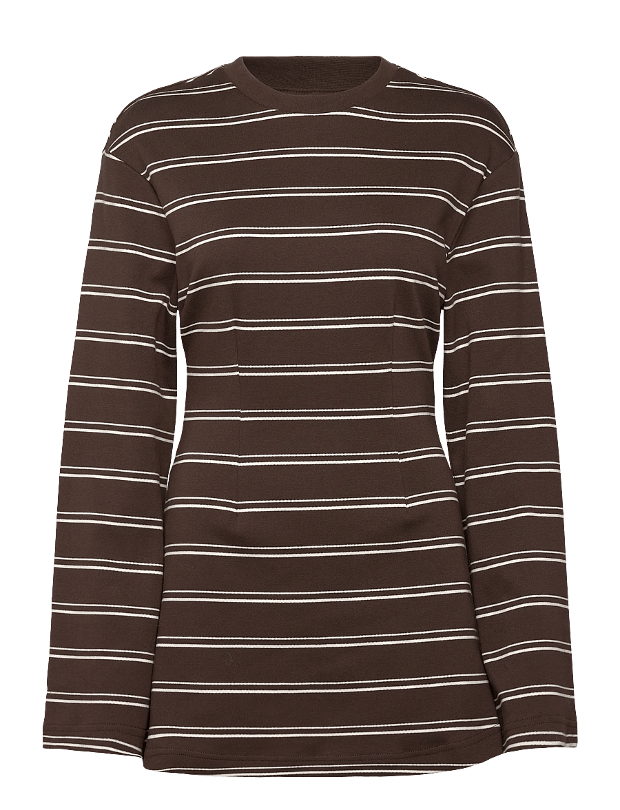 Monki - Long-Sleeved Cotton Mini Dress - t-shirt-kleider - brown dark - 0