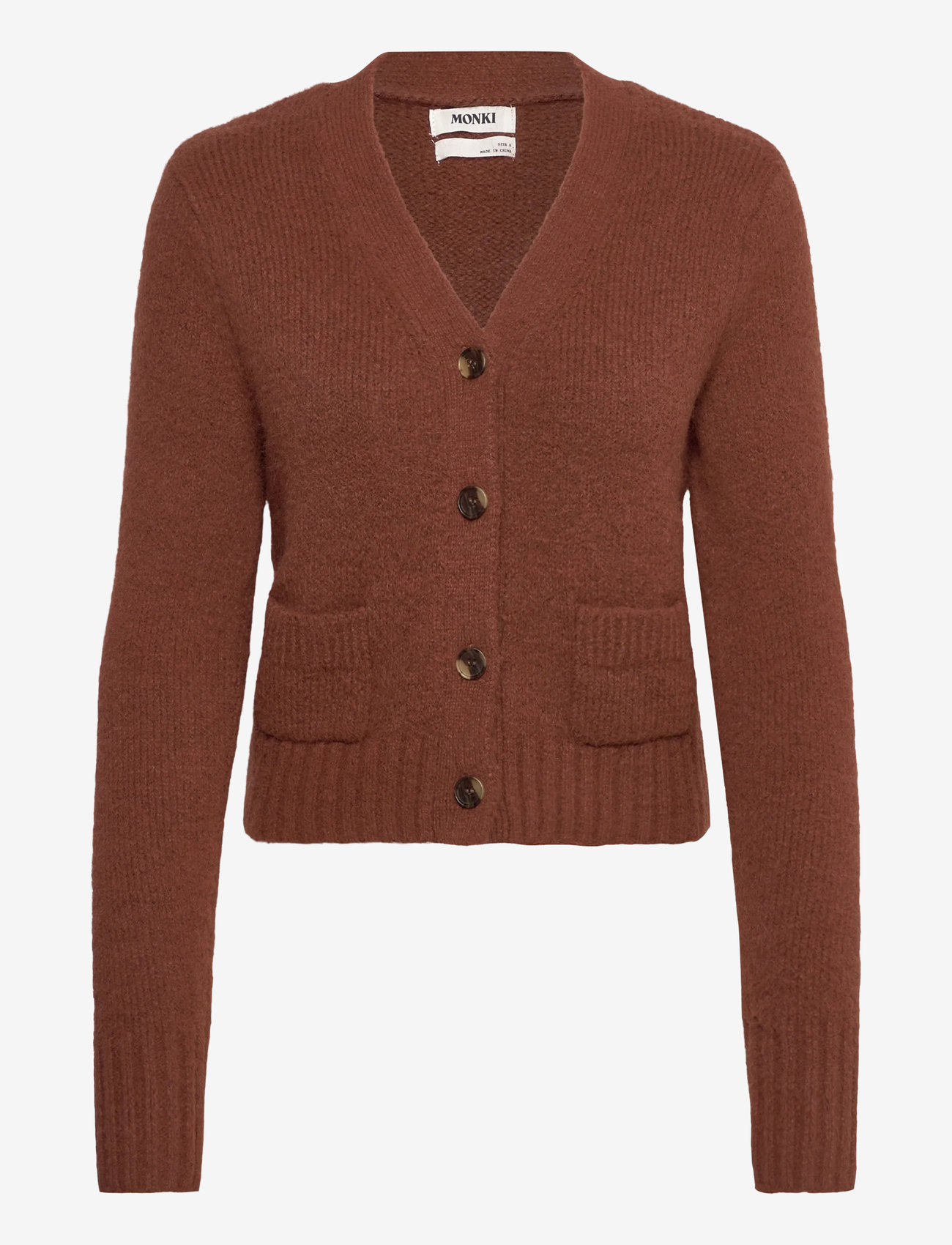 Monki - Ribbed V-Neck Cardigan - cardigans - brown dark - 0