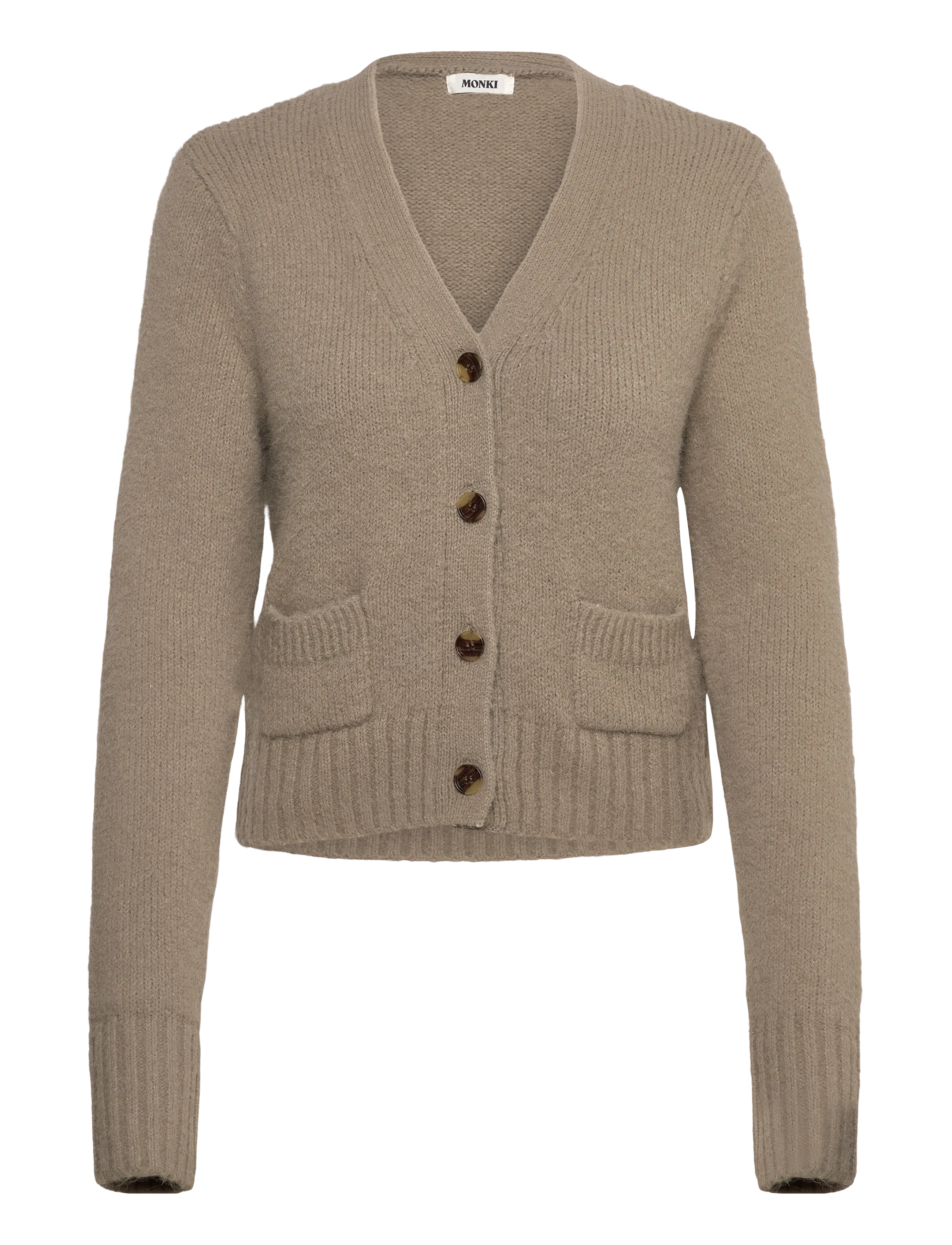 Monki Ribbed V-Neck Cardigan, S, Beige, Strik > Cardigans, Dame