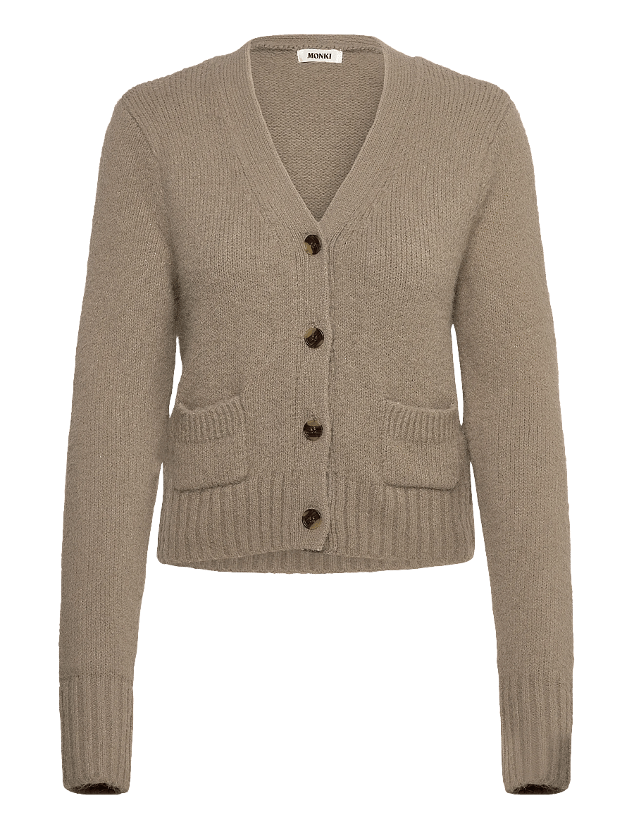 Monki - Ribbed V-Neck Cardigan - strickjacken - mole medium dusty - 0