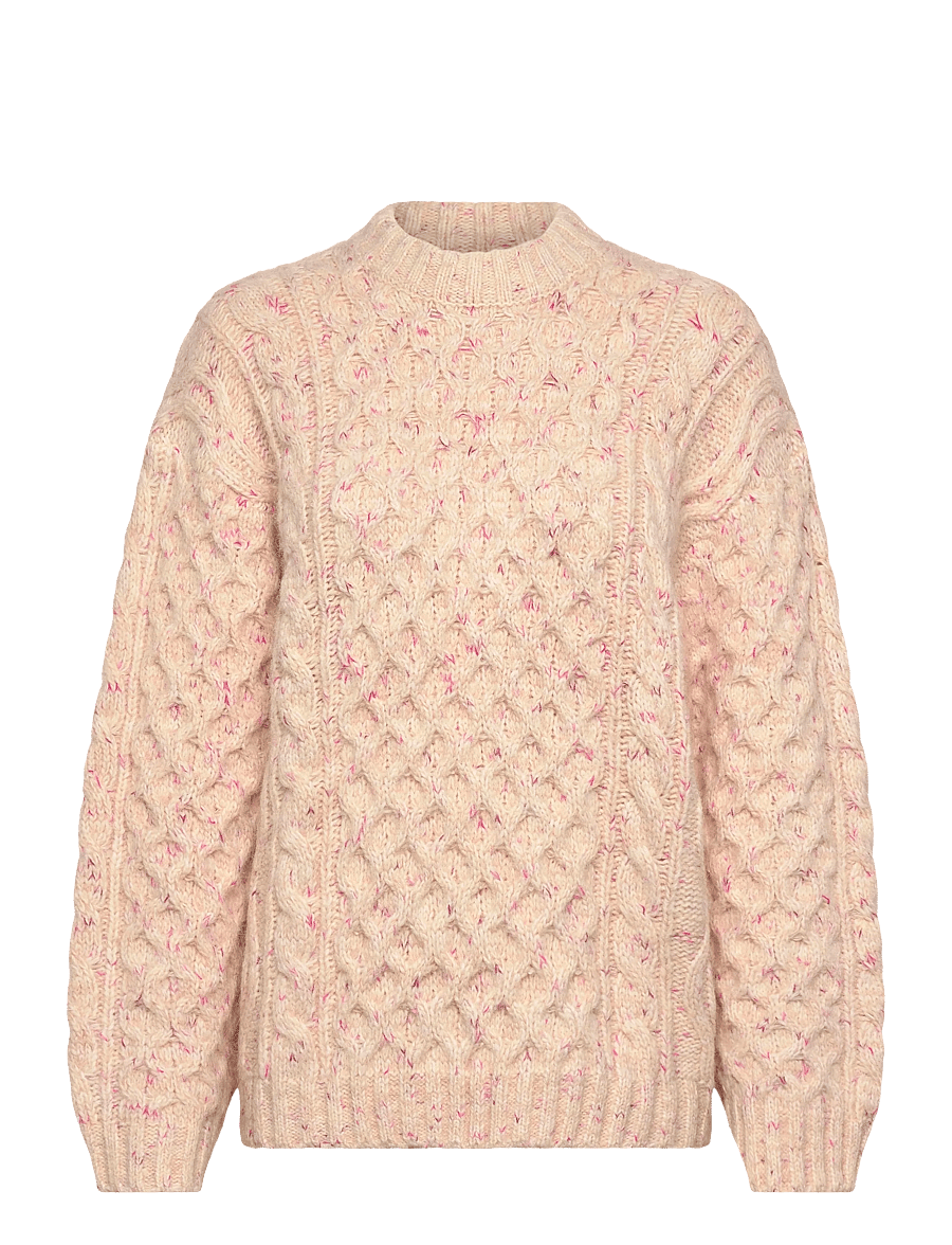Monki - Long Cable Knit Textured Sweater - stickade tröjor - beige dusty light - 0