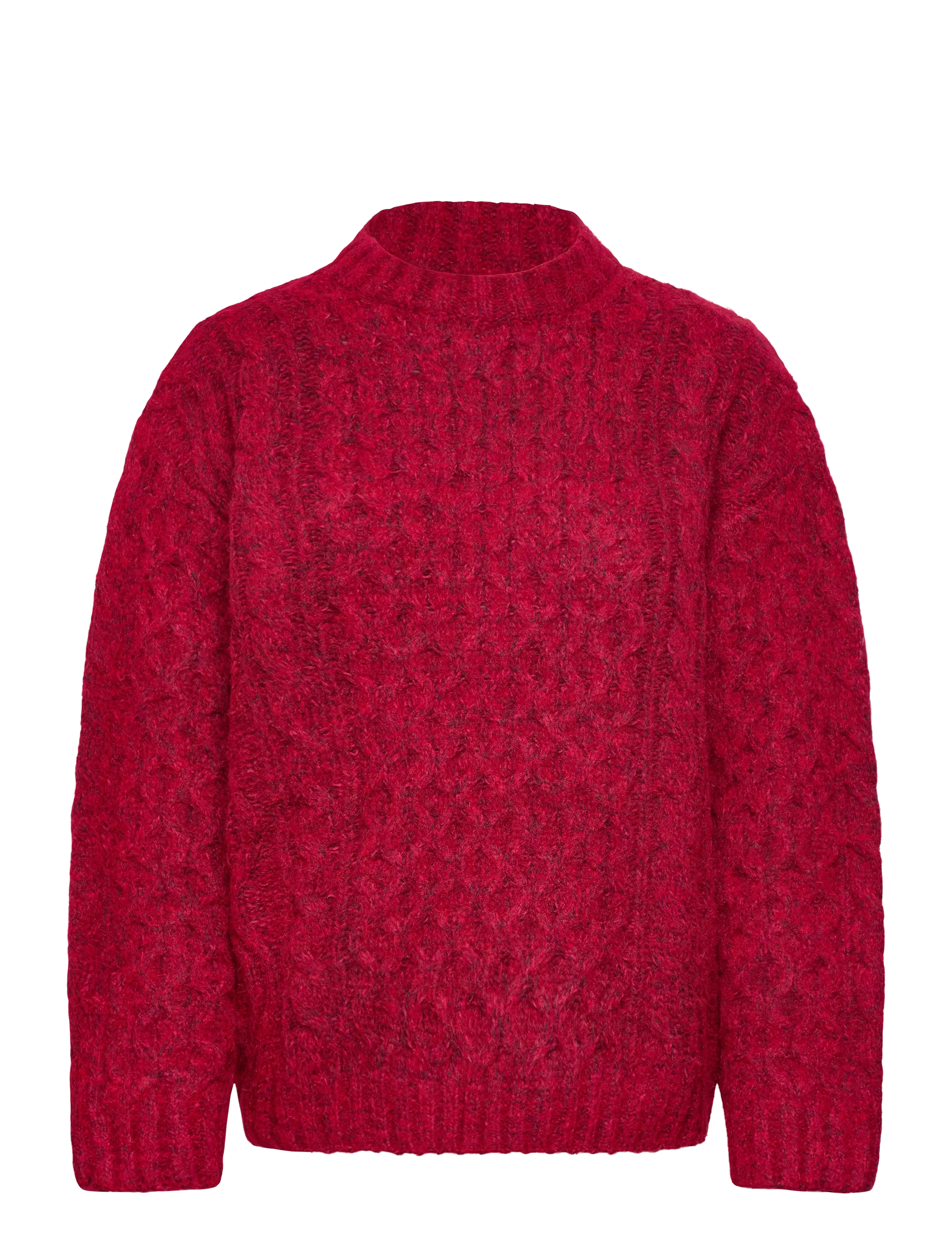 Monki Long Cable Knit Textured Sweater - Monki - RED BRIGHT / red