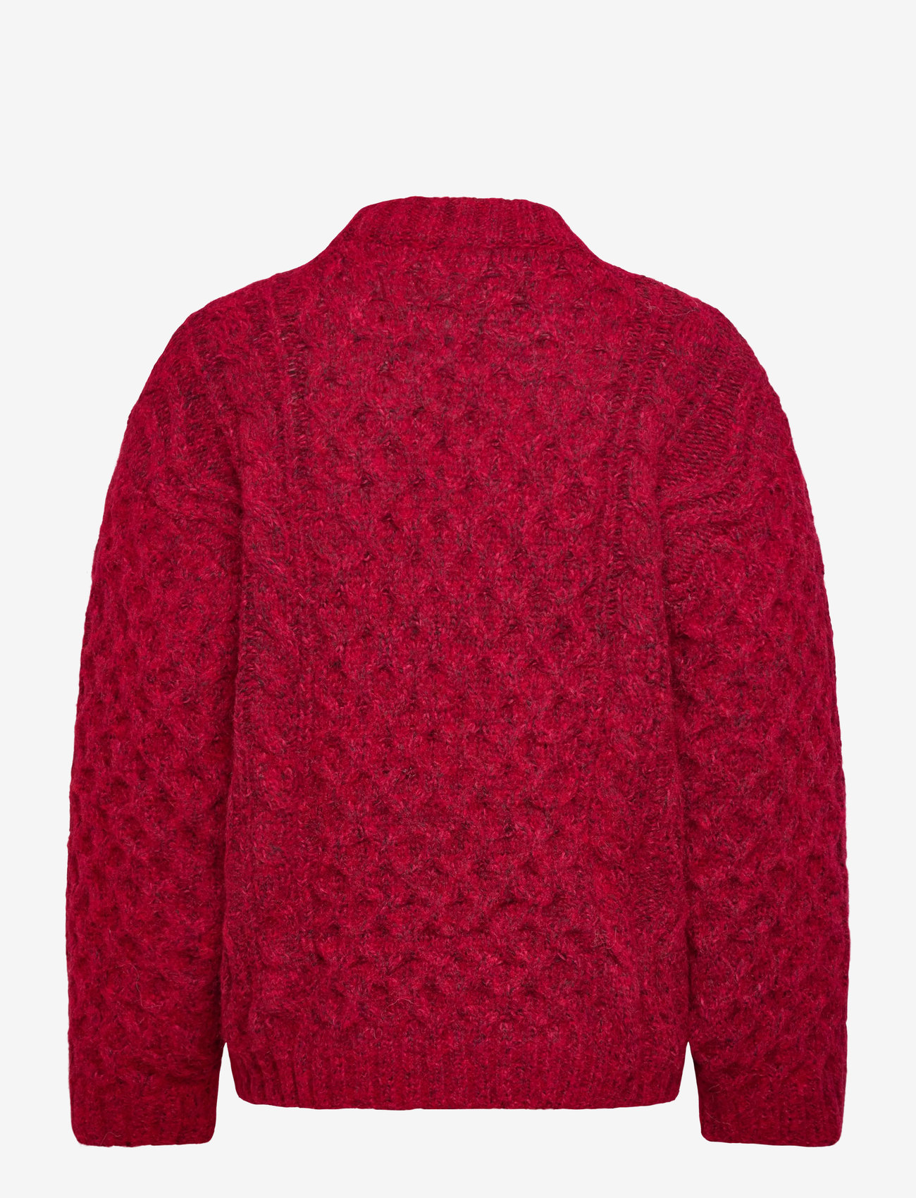 Monki - Long Cable Knit Textured Sweater - striktrøjer - red bright - 1