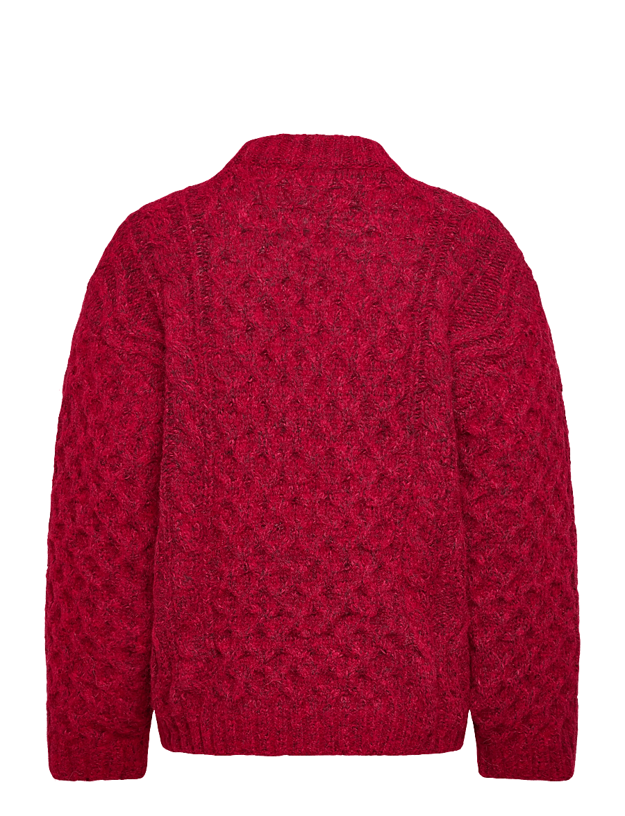 Monki - Long Cable Knit Textured Sweater - pullover - red bright - 1