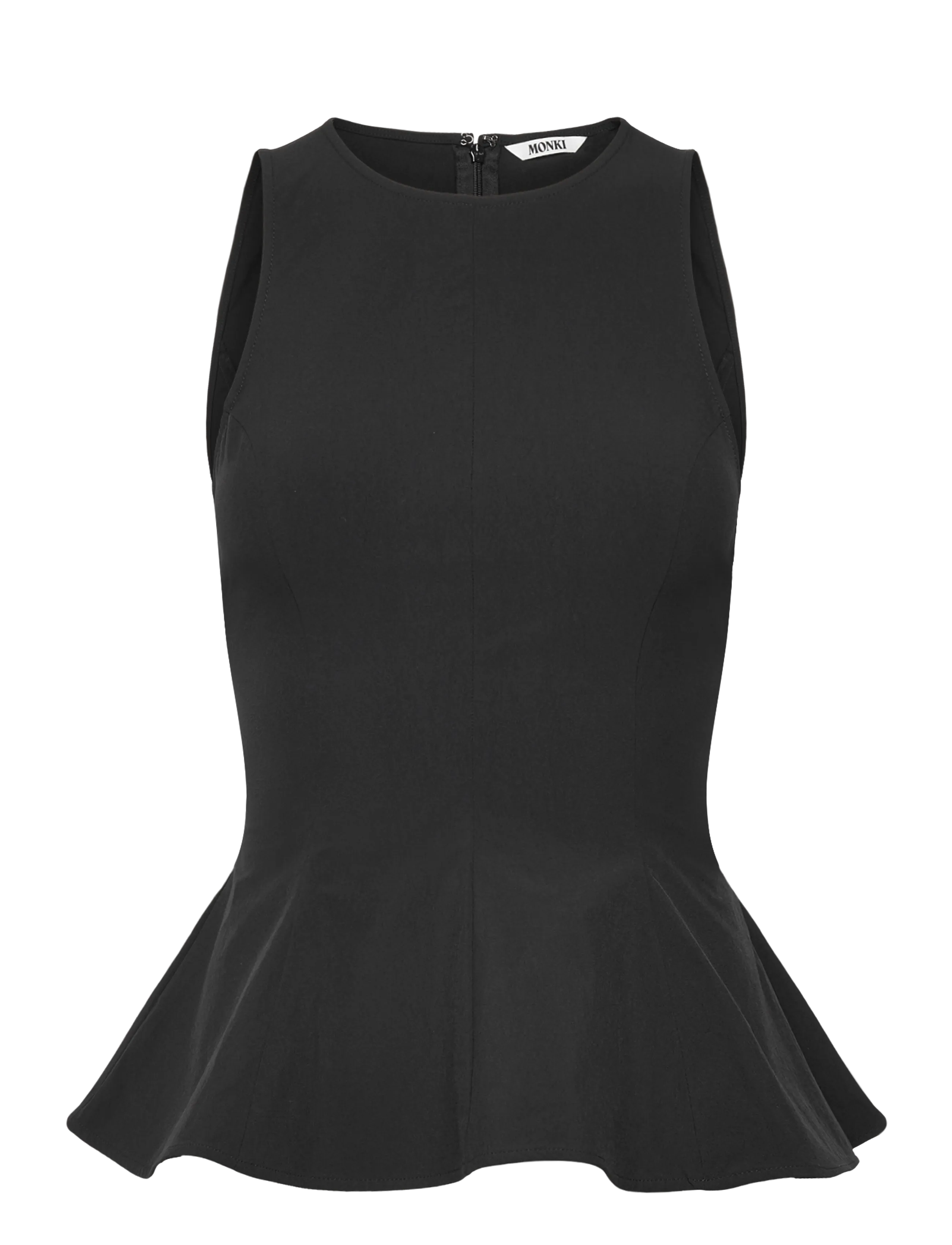 Monki Fitted Nylon Peplum Top, Kvinder, Peplum Top, Sort, Str: 34