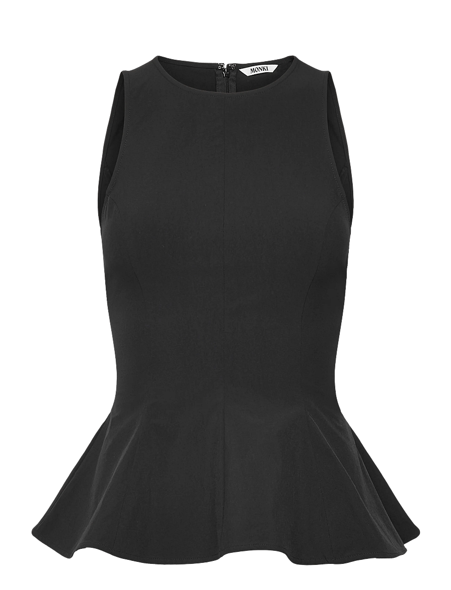 Monki - Fitted Nylon Peplum Top - Ærmeløse bluser - black dark - 0