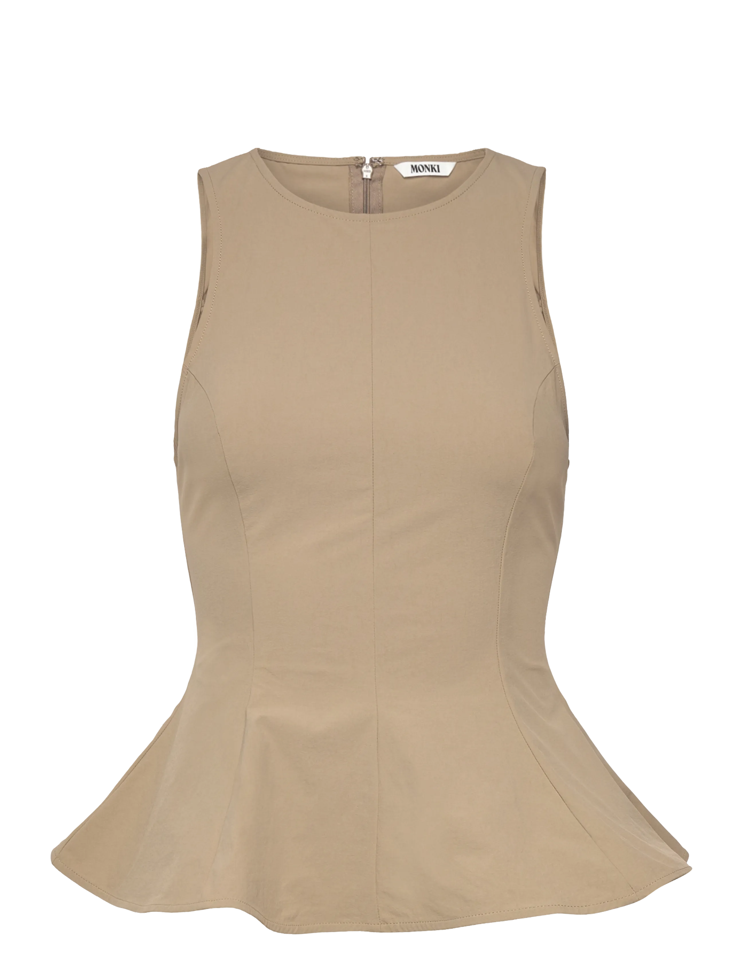 Monki Fitted Nylon Peplum Top, Kvinder, Peplum Top, Beige, Str: 36