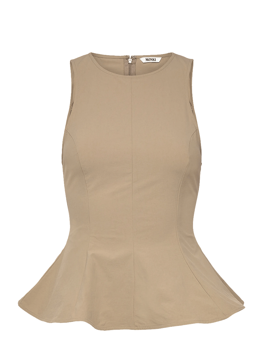 Monki - Fitted Nylon Peplum Top - Ærmeløse bluser - mole medium dusty - 0