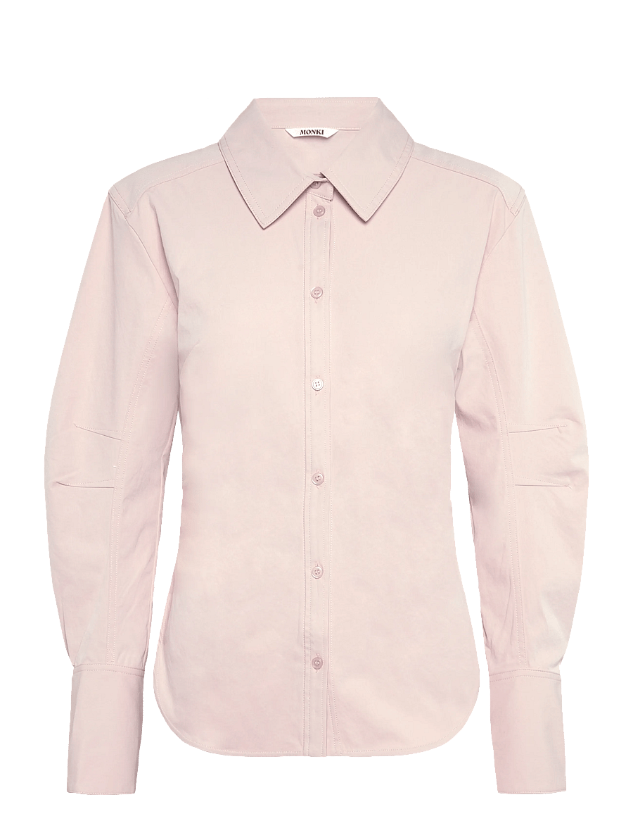 Monki - Fitted Ruched Waist Shirt - langärmlige hemden - pink dusty light - 0