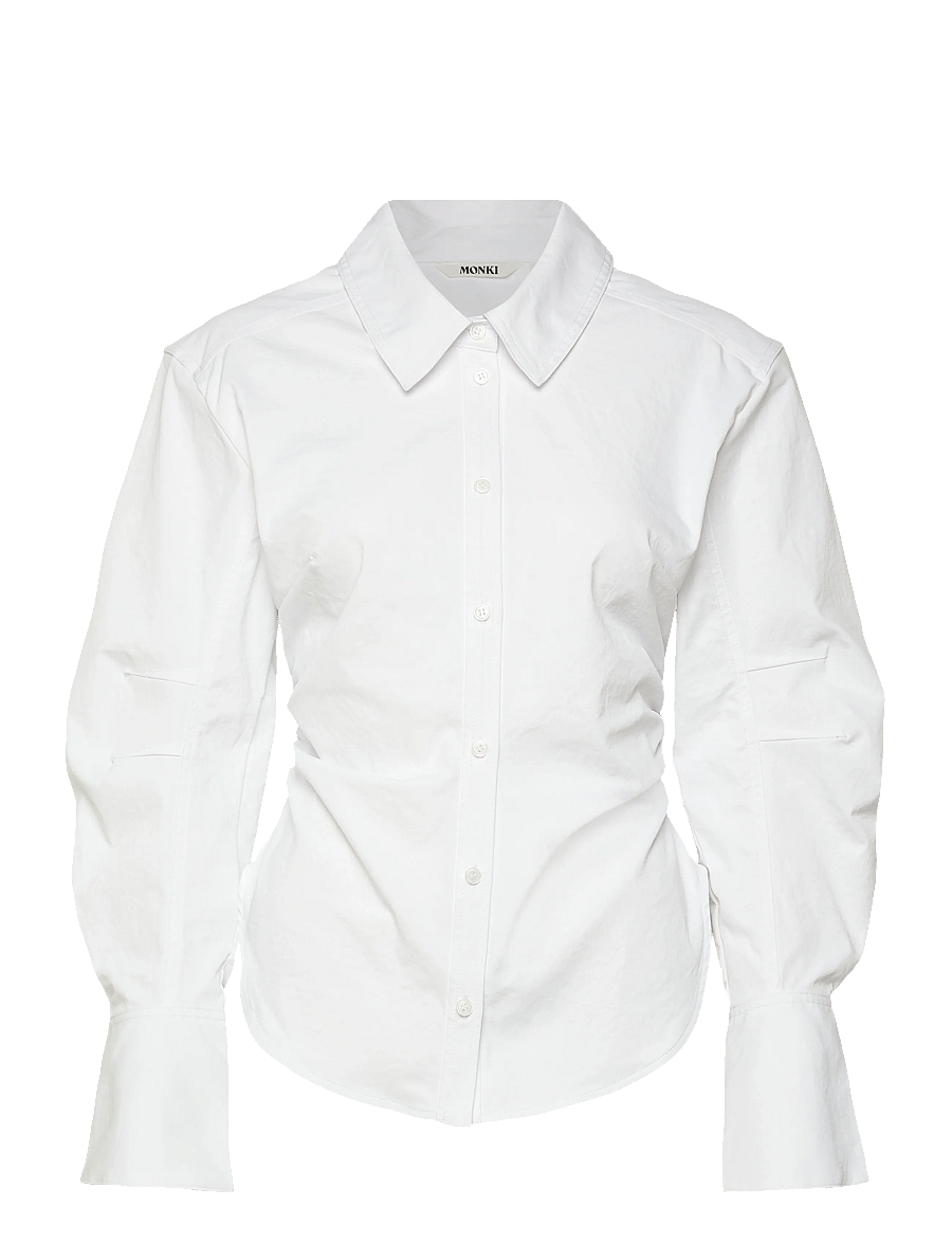 Monki - Fitted Ruched Waist Shirt - langärmlige hemden - white light - 0