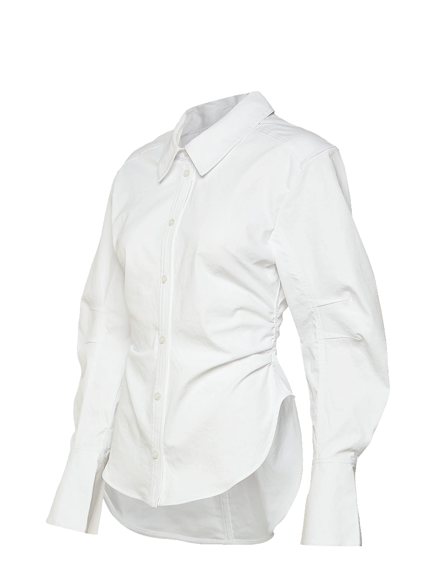 Monki - Fitted Ruched Waist Shirt - langärmlige hemden - white light - 1