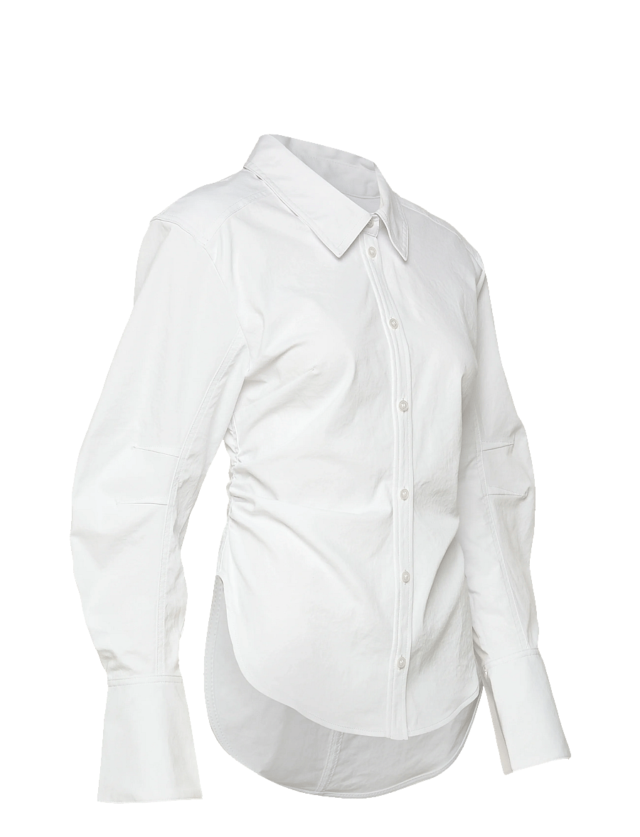 Monki - Fitted Ruched Waist Shirt - langärmlige hemden - white light - 2