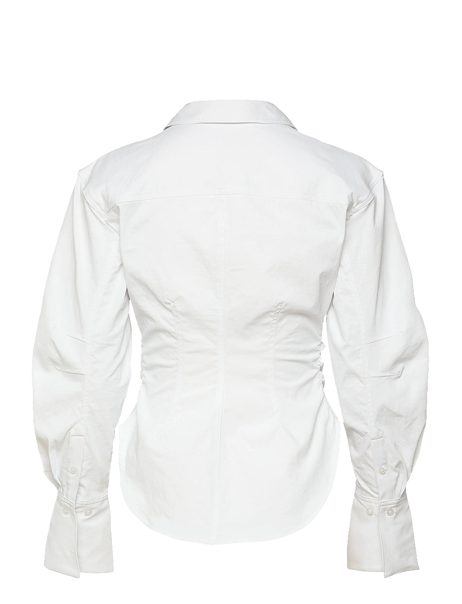 Monki - Fitted Ruched Waist Shirt - langärmlige hemden - white light - 3