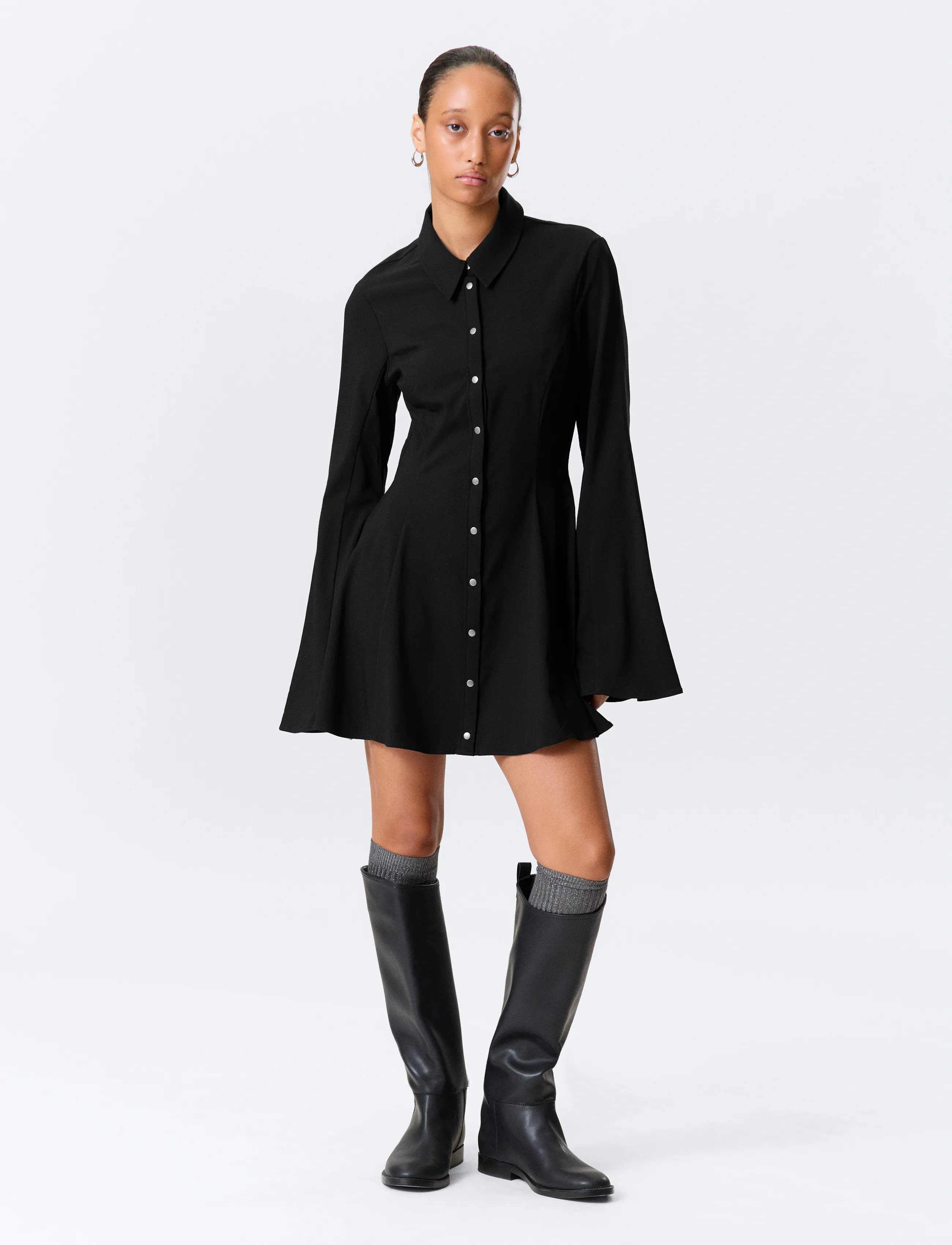 Monki Flouncy Mini Shirt Dress, 34, Black, Kjoler > Kort Kjole, Dame