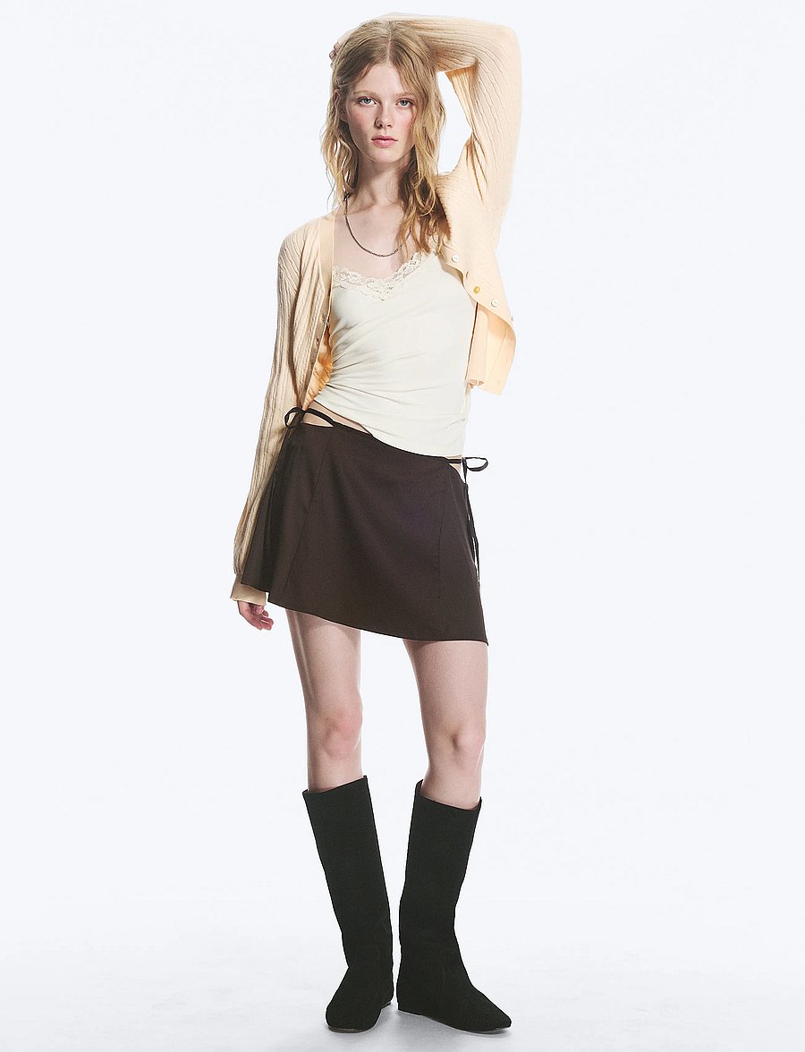 Monki - Satin Cut-Out Mini Skirt - brown dark - 0