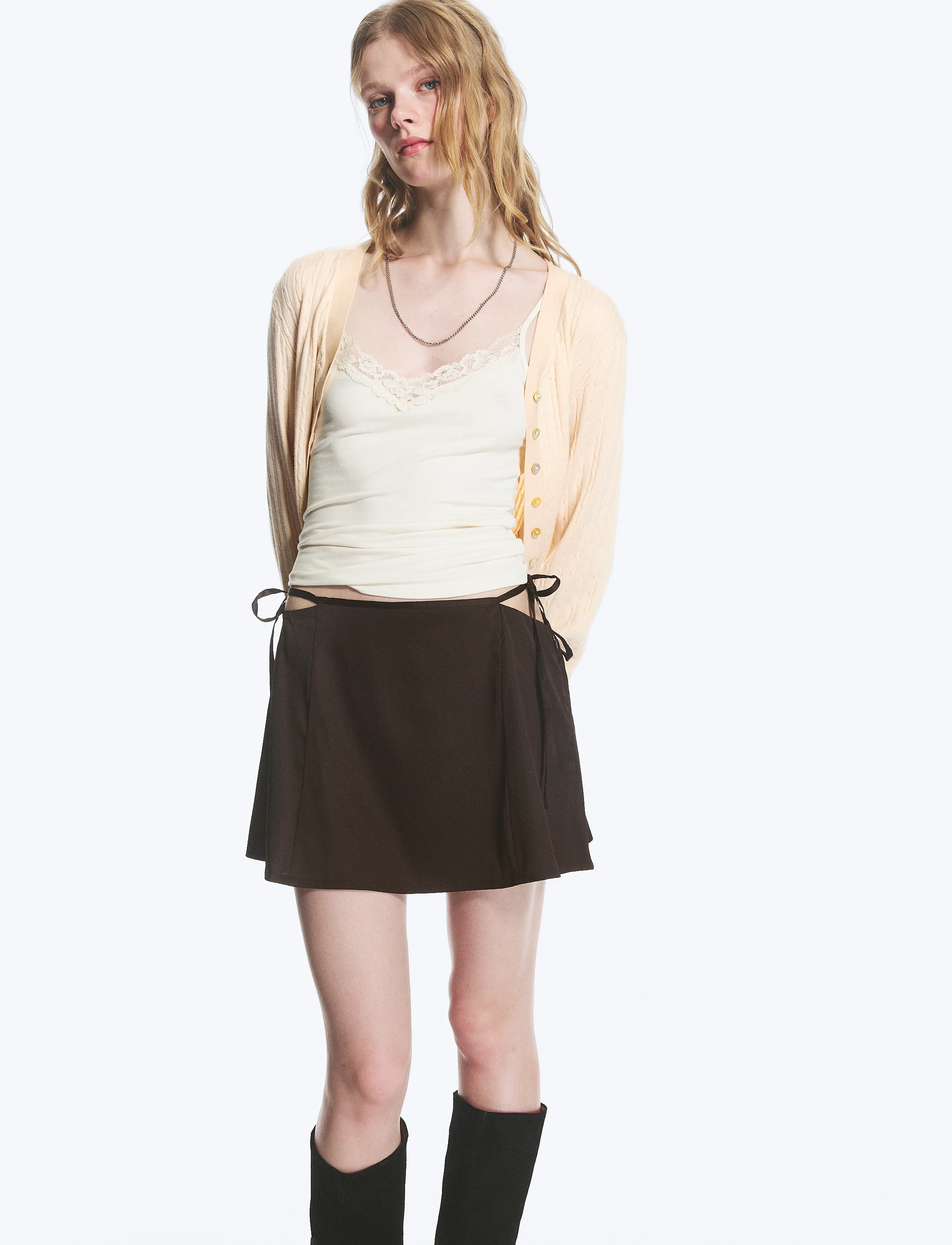 Monki - Satin Cut-Out Mini Skirt - brown dark - 2