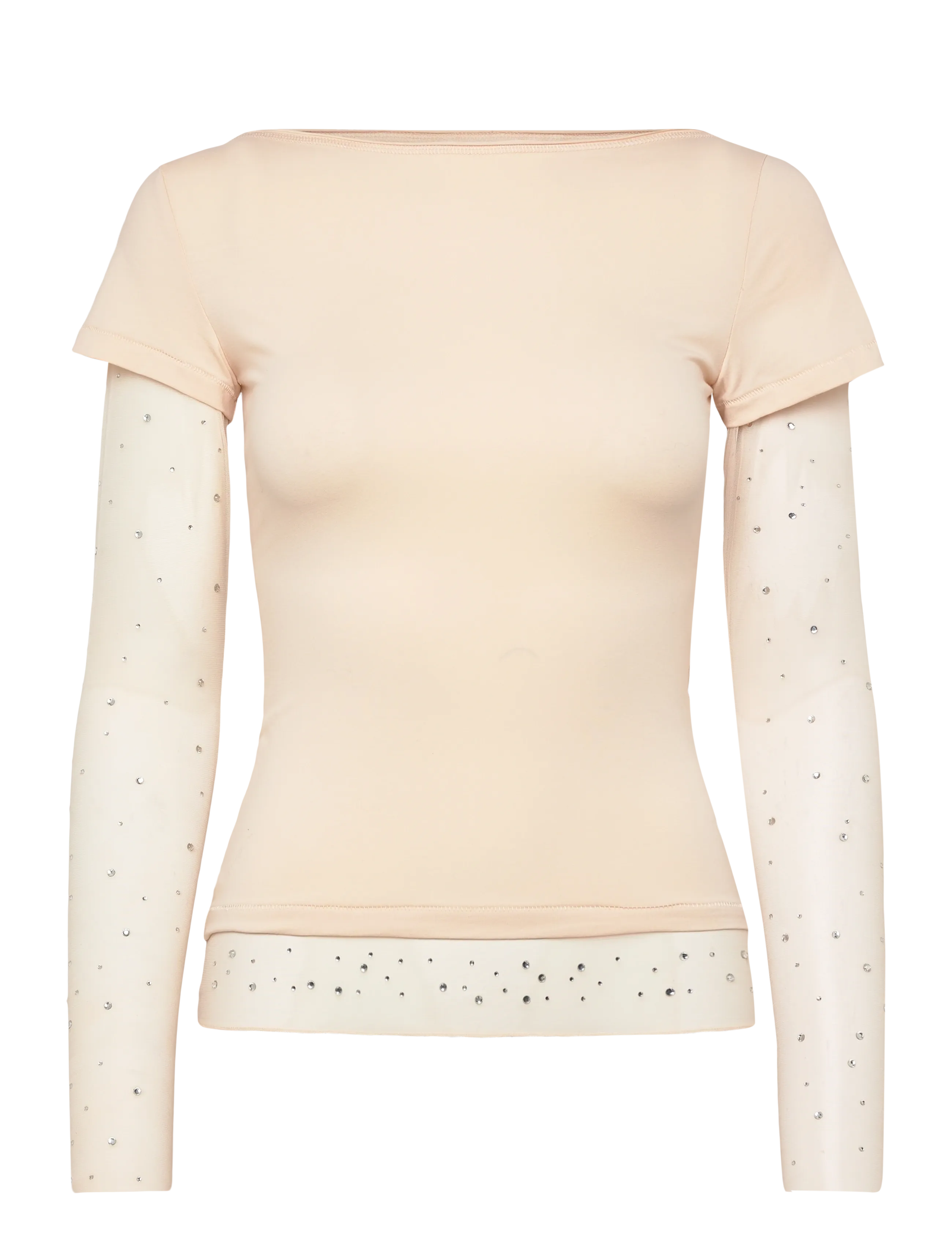 Monki Double Sleeve T-Shirt, S, T-shirts & Oberteile, Beige - Short-sleeved, Frauen