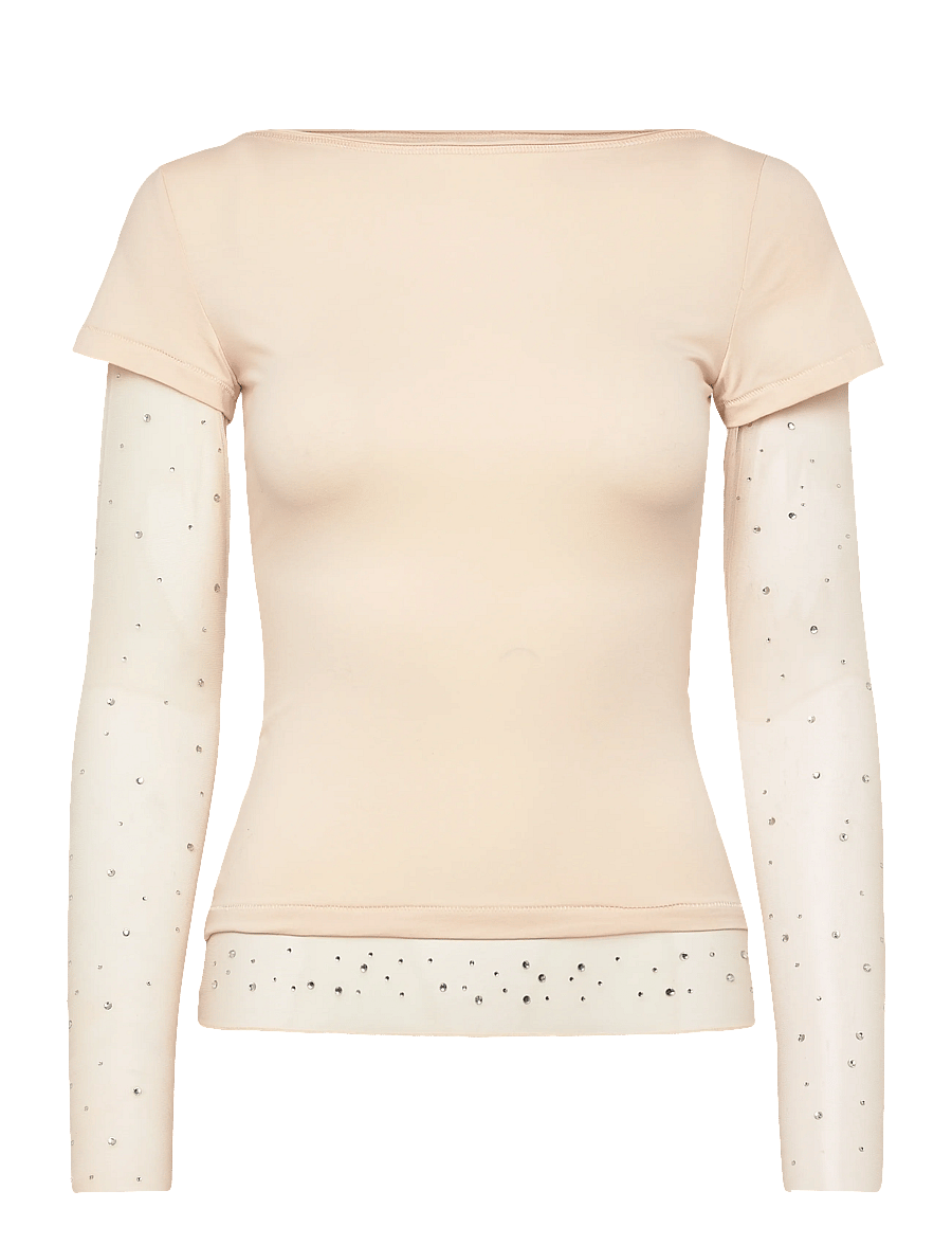 Monki - Double sleeve t-shirt - langärmlige tops - beige dusty light - 0
