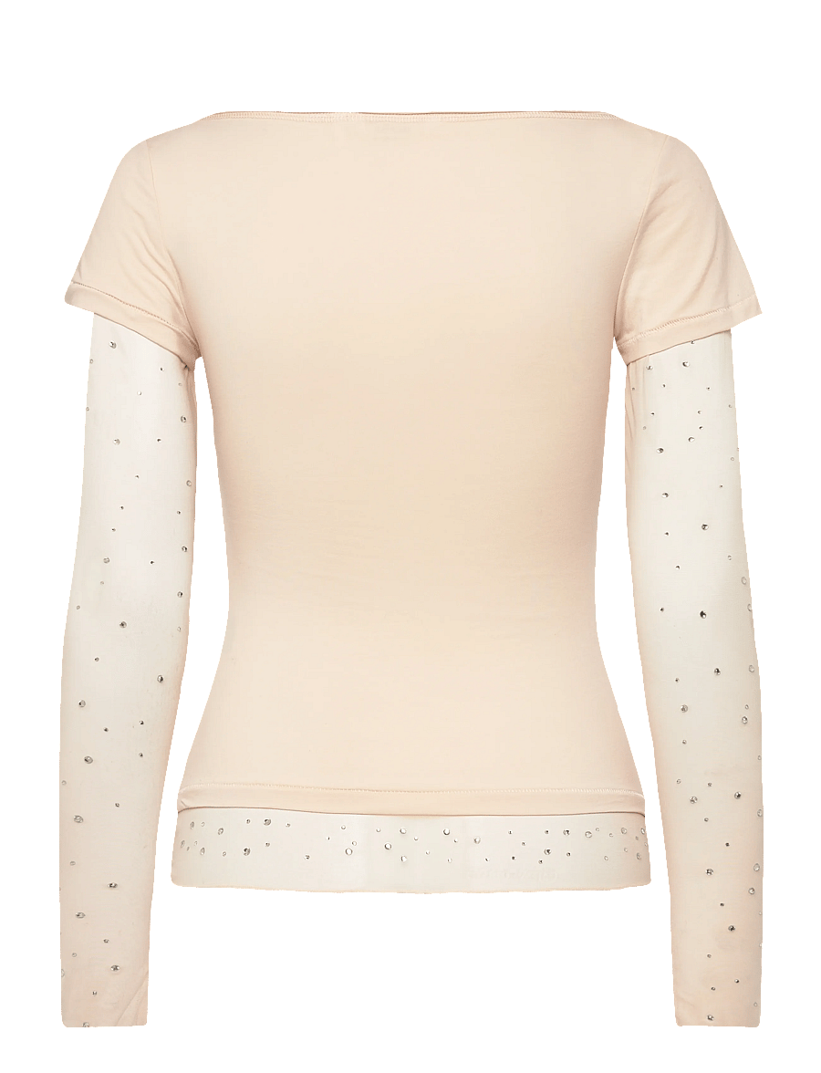 Monki - Double sleeve t-shirt - langärmlige tops - beige dusty light - 1