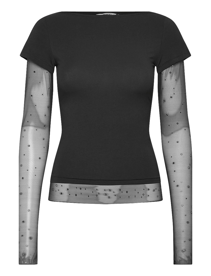 Monki - Double sleeve t-shirt - long-sleeved tops - black dark - 0
