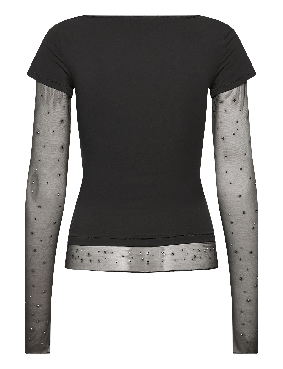 Monki - Double sleeve t-shirt - long-sleeved tops - black dark - 1