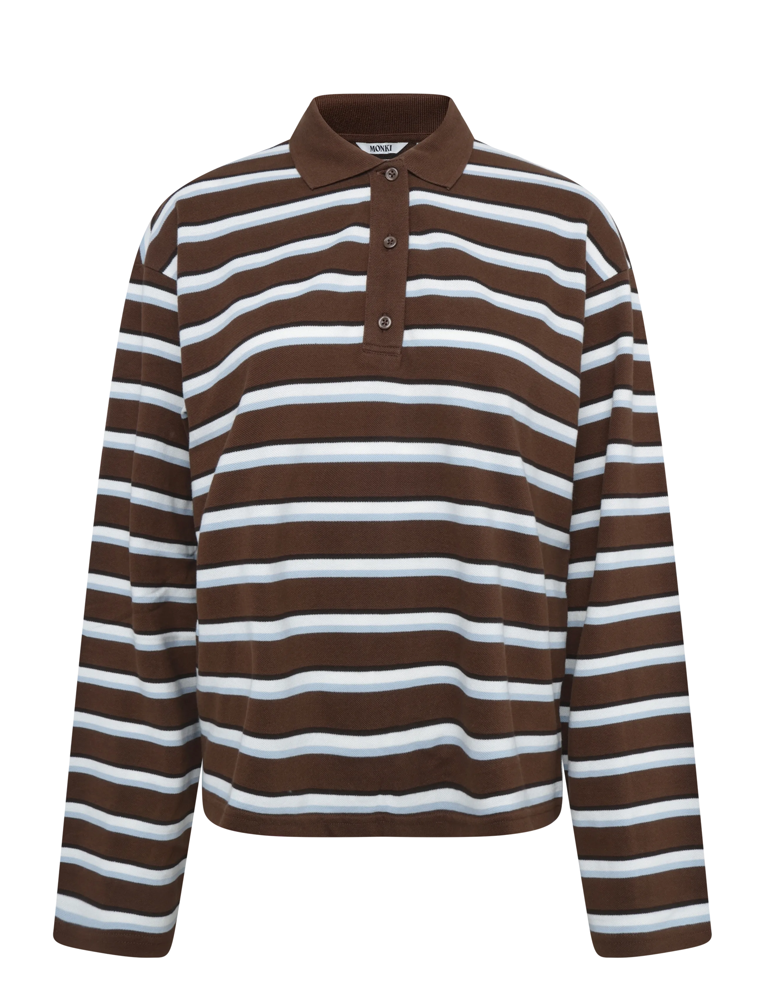 Monki Long-Sleeved Cotton Polo Top - Monki - BROWN DARK / brown