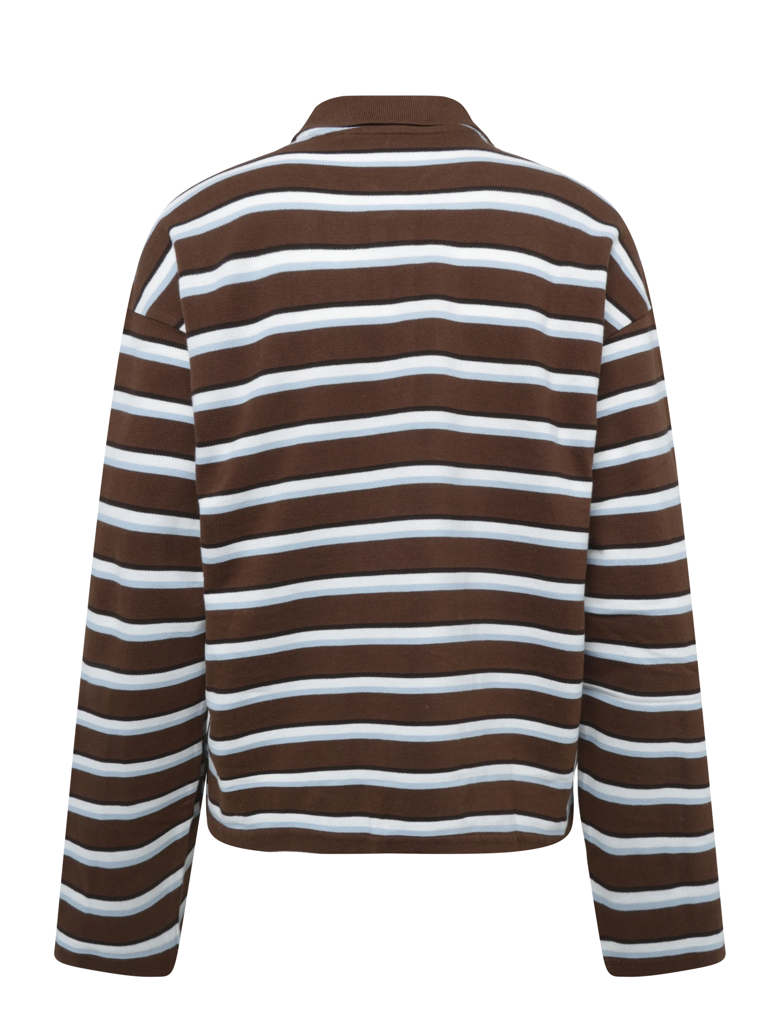 Monki - Long-Sleeved Cotton Polo Top - polo shirts - brown dark - 1
