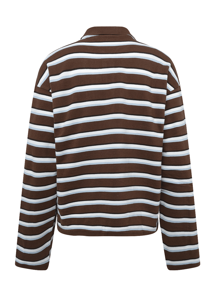 Monki - Long-Sleeved Cotton Polo Top - polo shirts - brown dark - 1