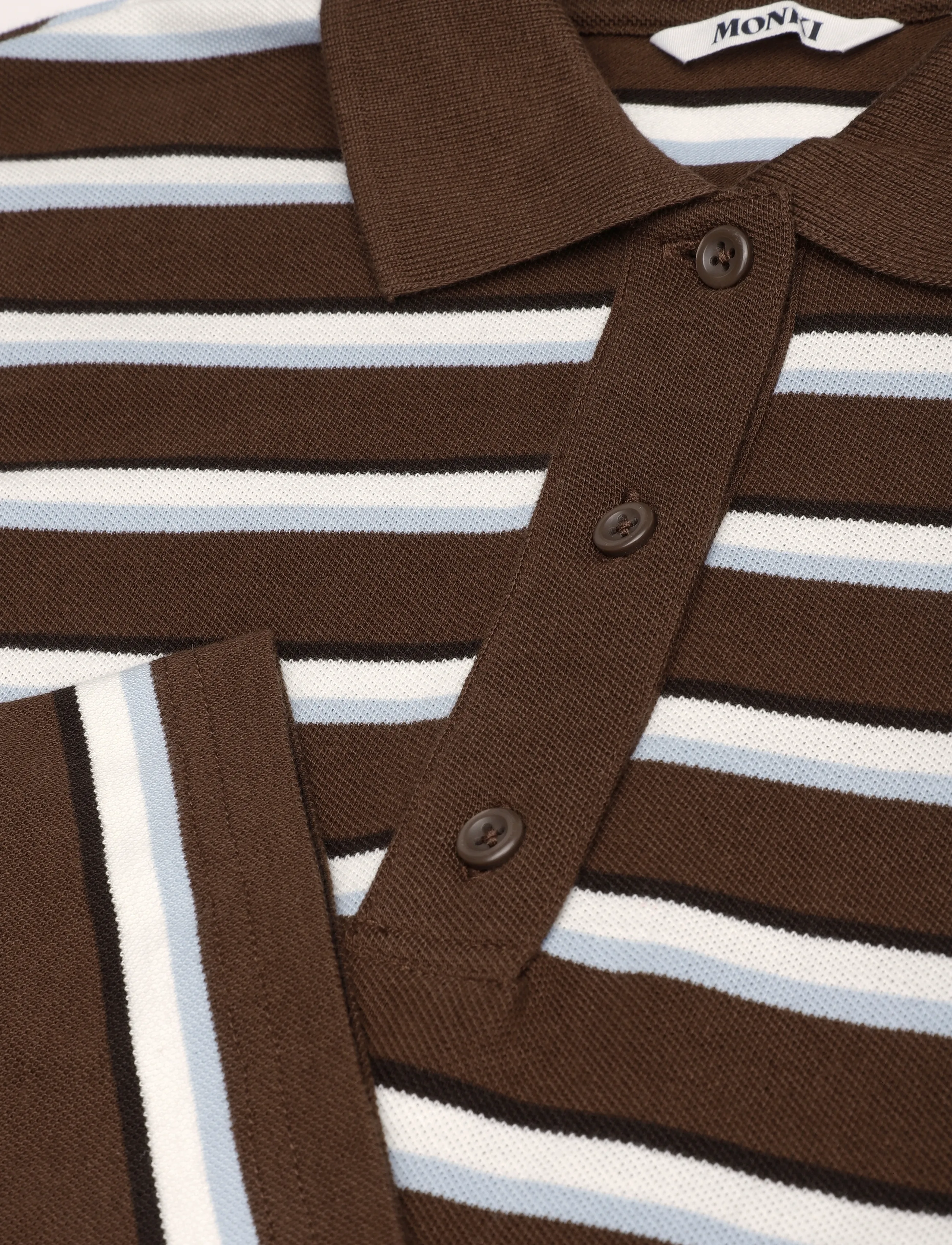 Monki - Long-Sleeved Cotton Polo Top - polo shirts - brown dark - 2