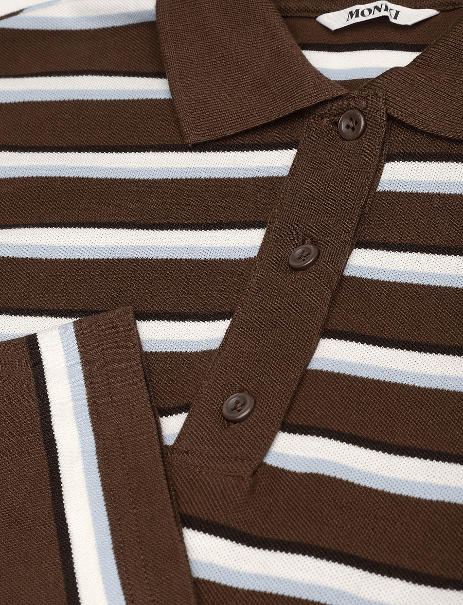 Monki - Long-Sleeved Cotton Polo Top - polo shirts - brown dark - 2