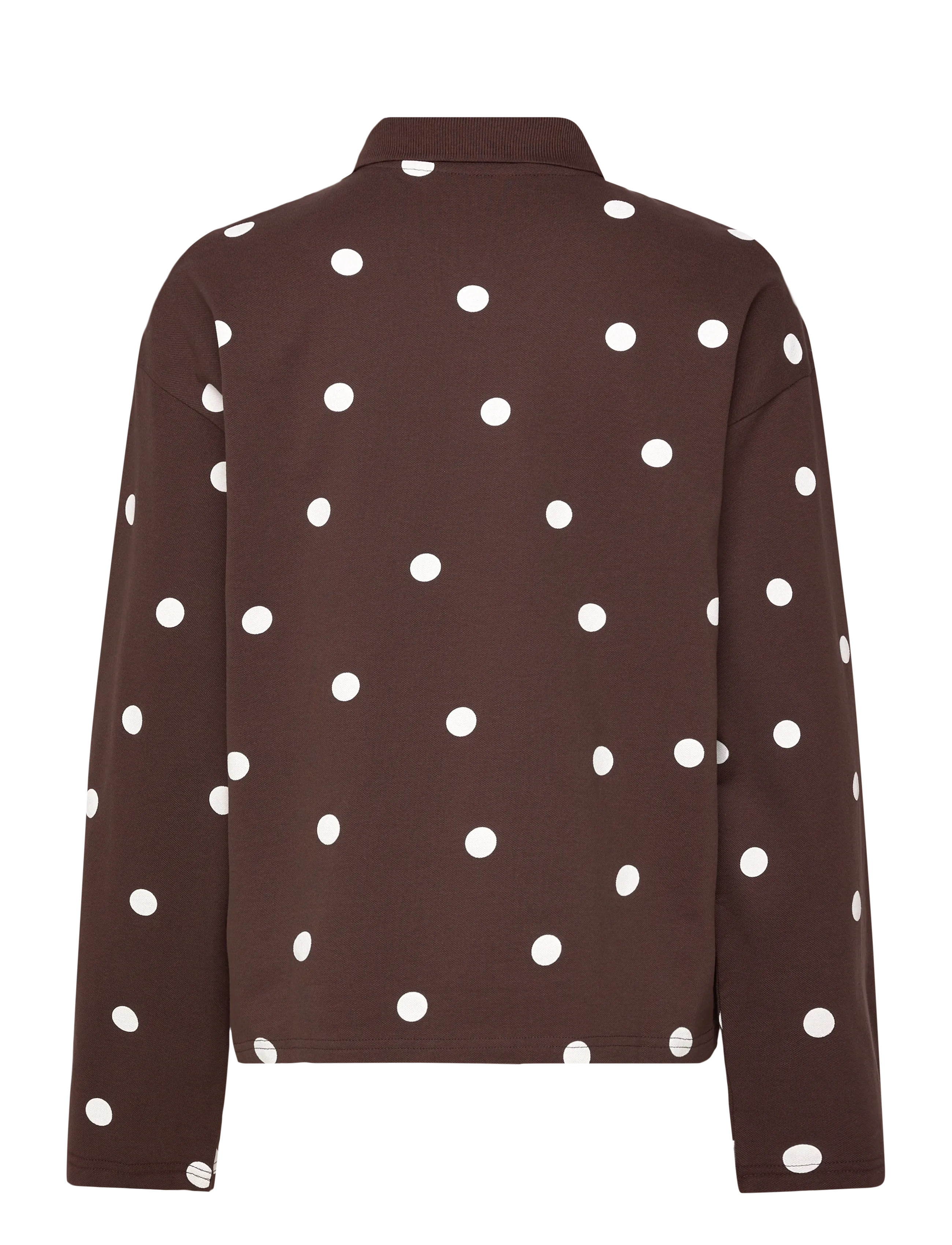 Monki - Long-Sleeved Cotton Polo Top - polo shirts - brown dark - 1