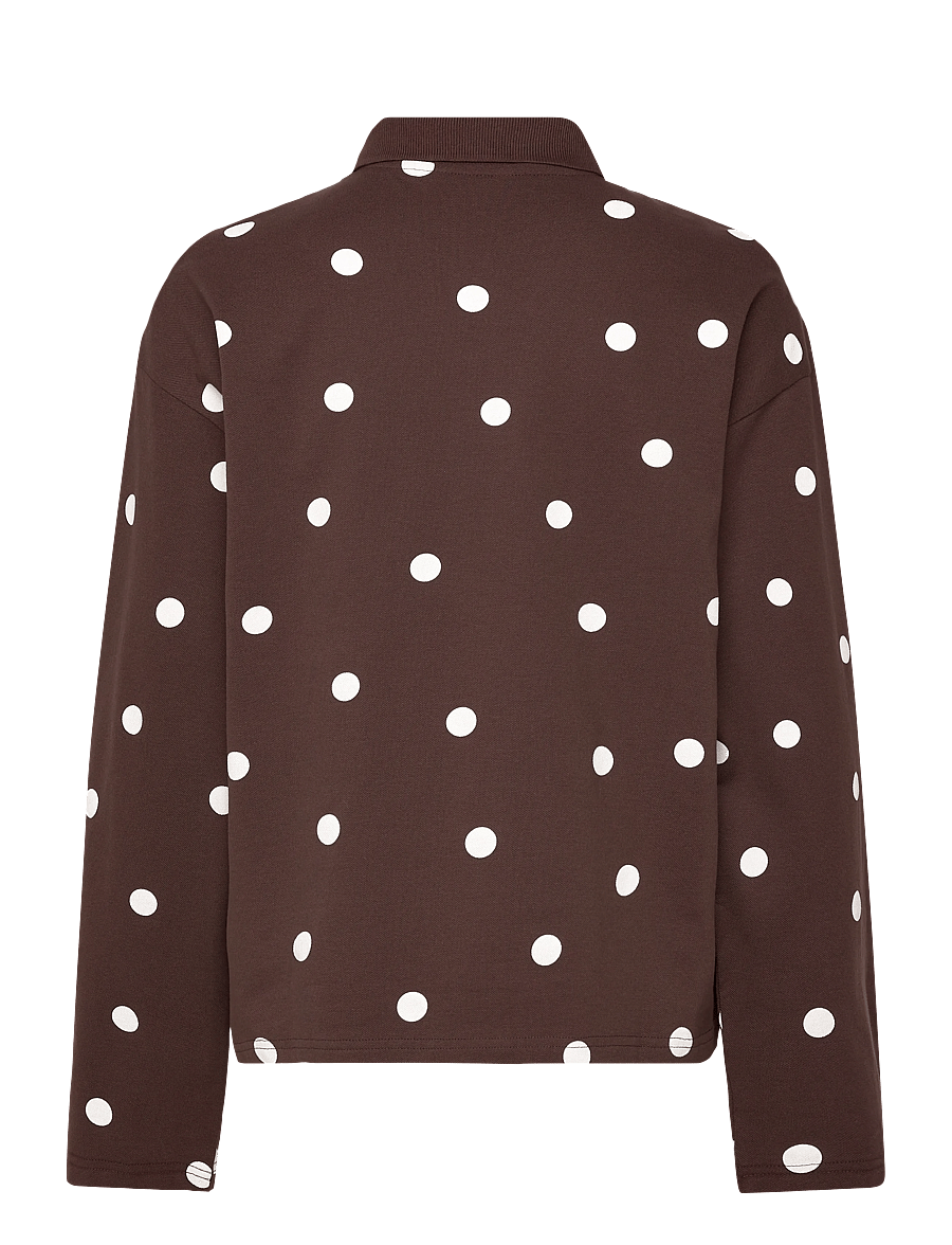 Monki - Long-Sleeved Cotton Polo Top - poloer - brown dark - 1