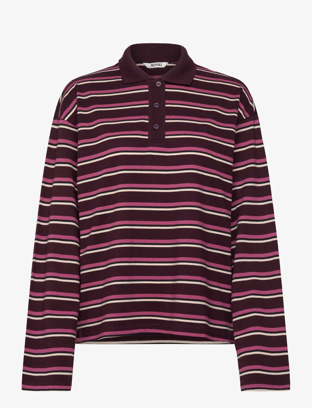 Monki - Long-Sleeved Cotton Polo Top - poloshirts - lilac purple dark - 0