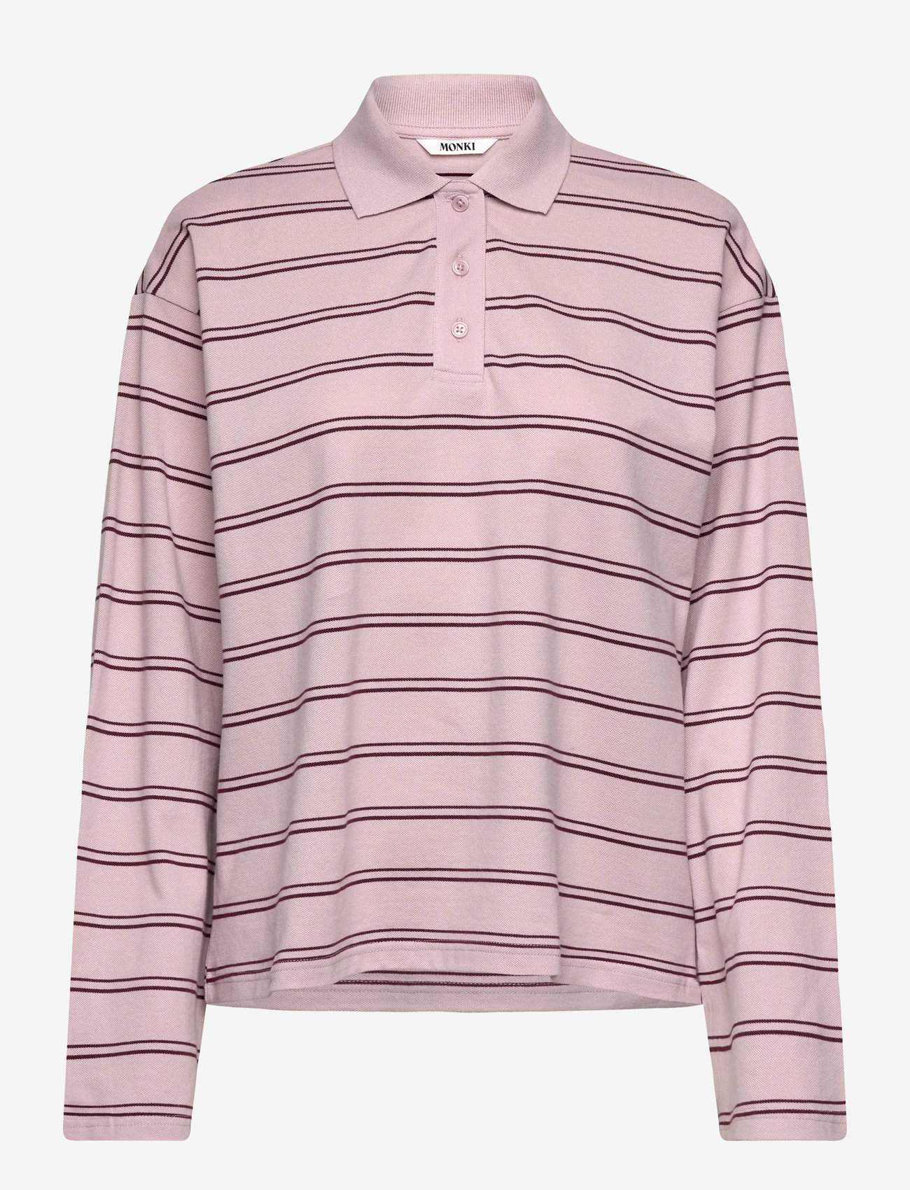 Monki - Long-Sleeved Cotton Polo Top - polosärgid - pink dusty light - 0