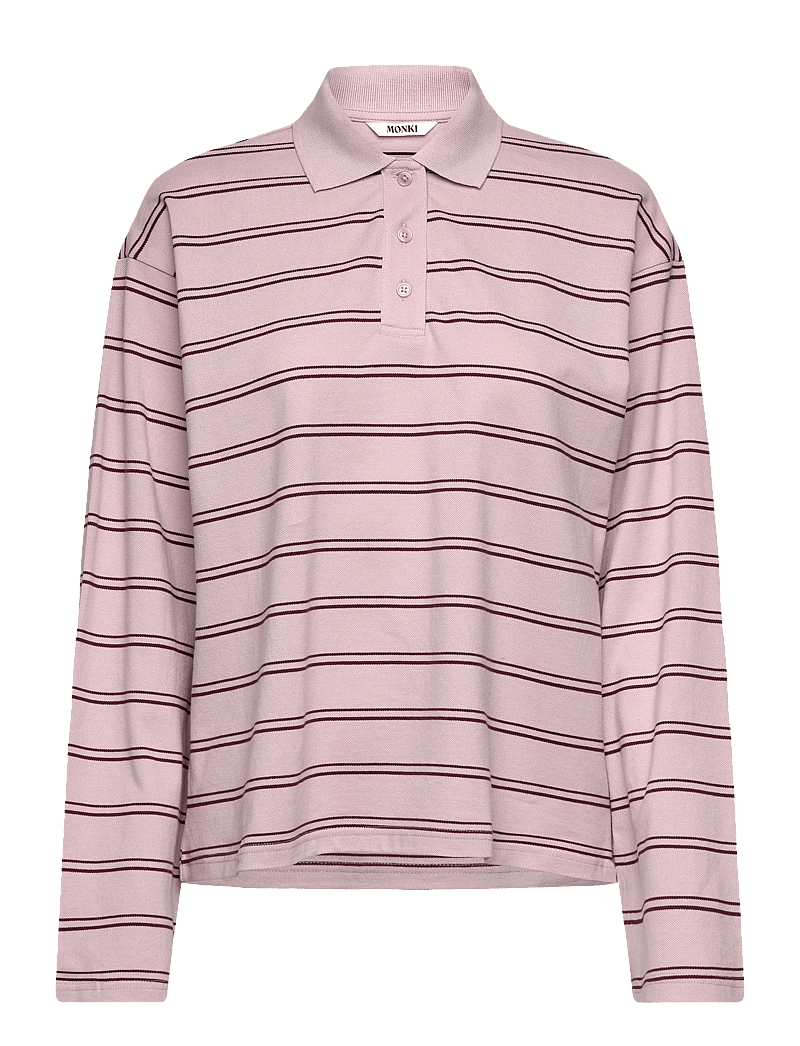 Monki - Long-Sleeved Cotton Polo Top - pikéer - pink dusty light - 0