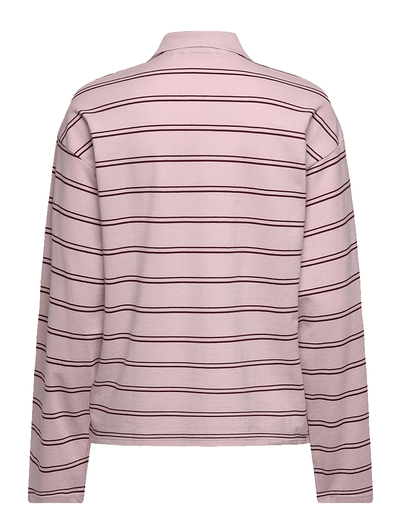 Monki - Long-Sleeved Cotton Polo Top - pikéer - pink dusty light - 1