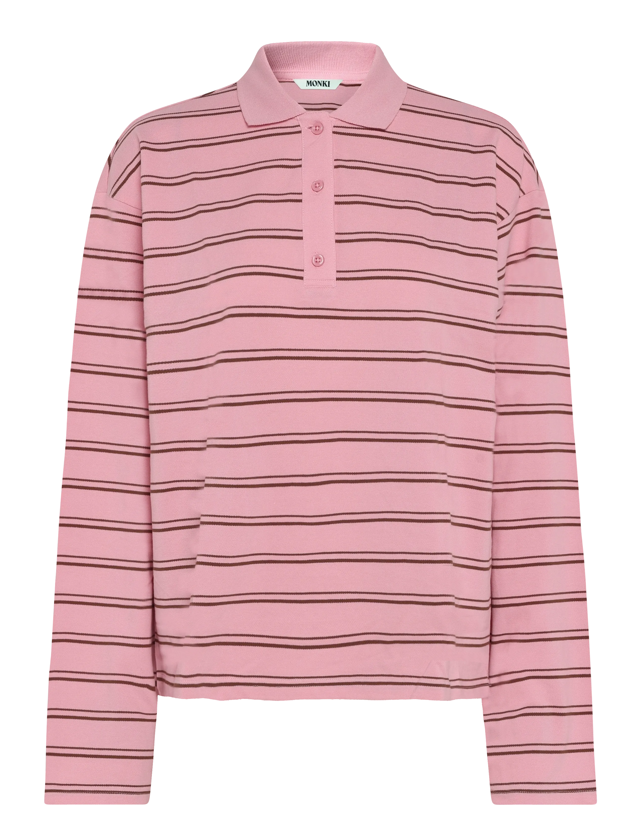 Monki Long-Sleeved Cotton Polo Top - Monki - PINK LIGHT / pink/rose