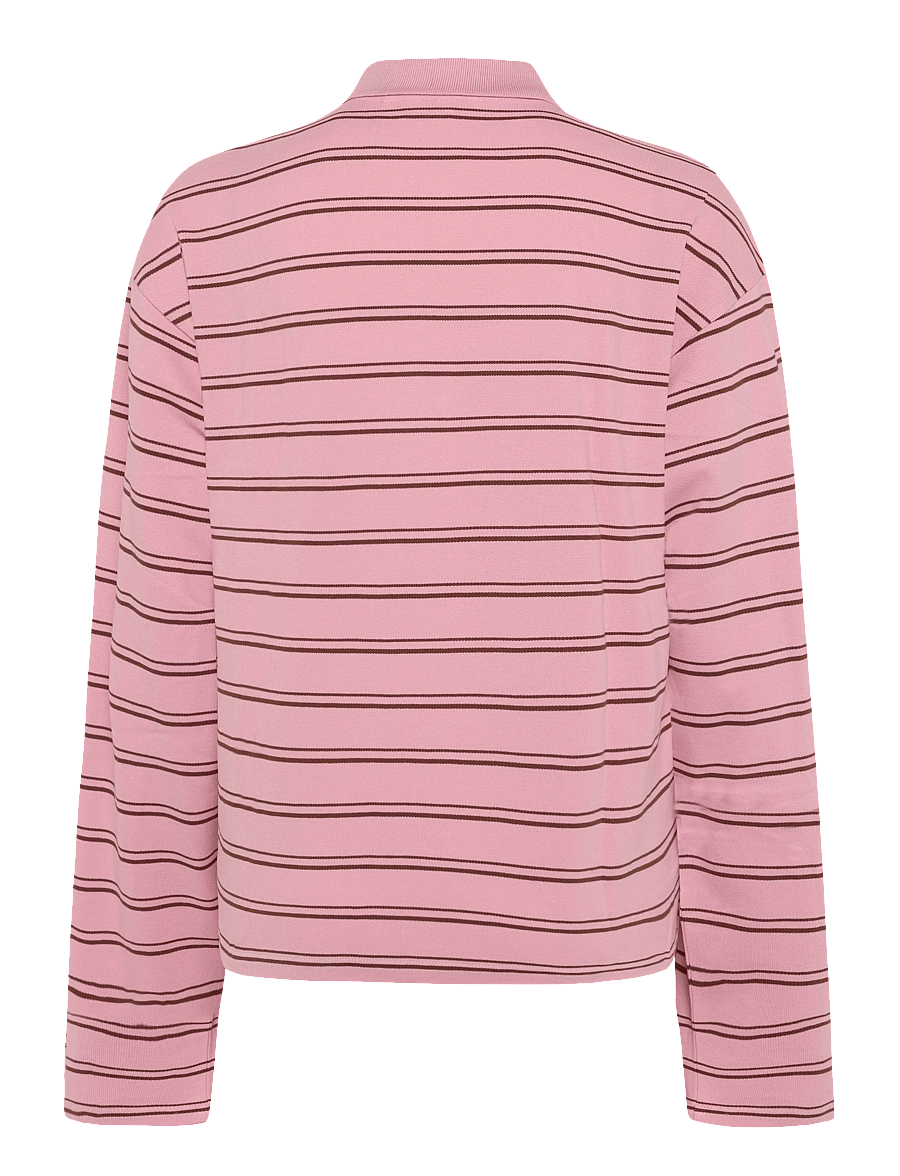 Monki - Long-Sleeved Cotton Polo Top - poloshirts - pink light - 1