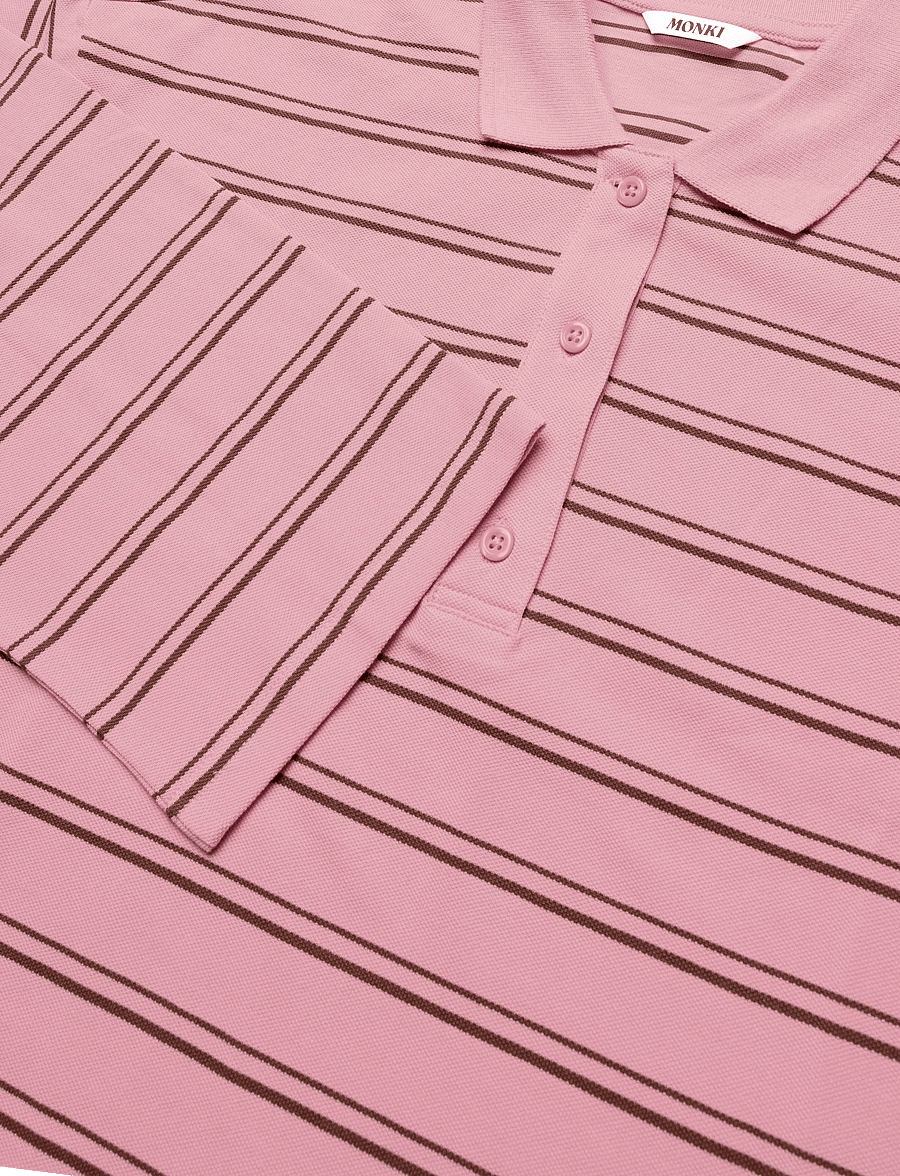 Monki - Long-Sleeved Cotton Polo Top - poloshirts - pink light - 2