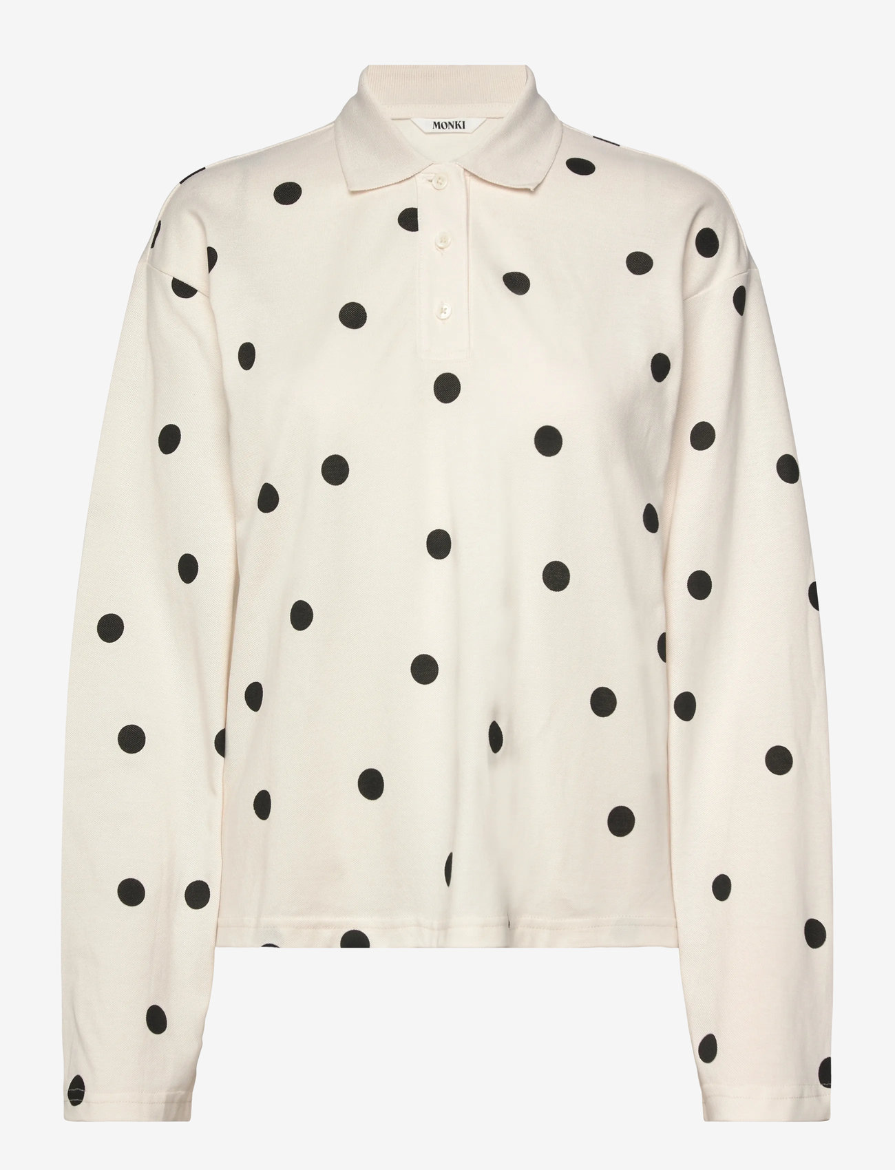 Monki - Long-Sleeved Cotton Polo Top - poloer - white dots - 0