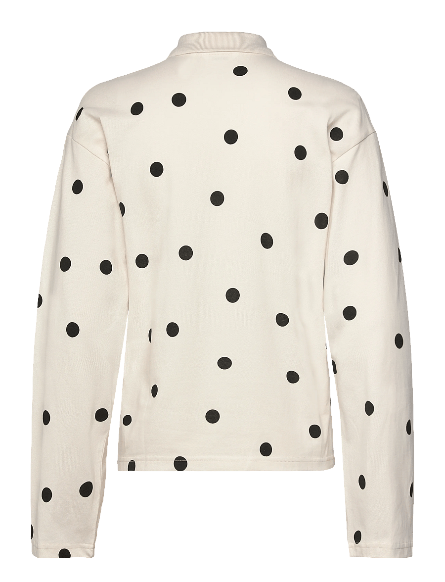 Monki - Long-Sleeved Cotton Polo Top - polo shirts - white dots - 1